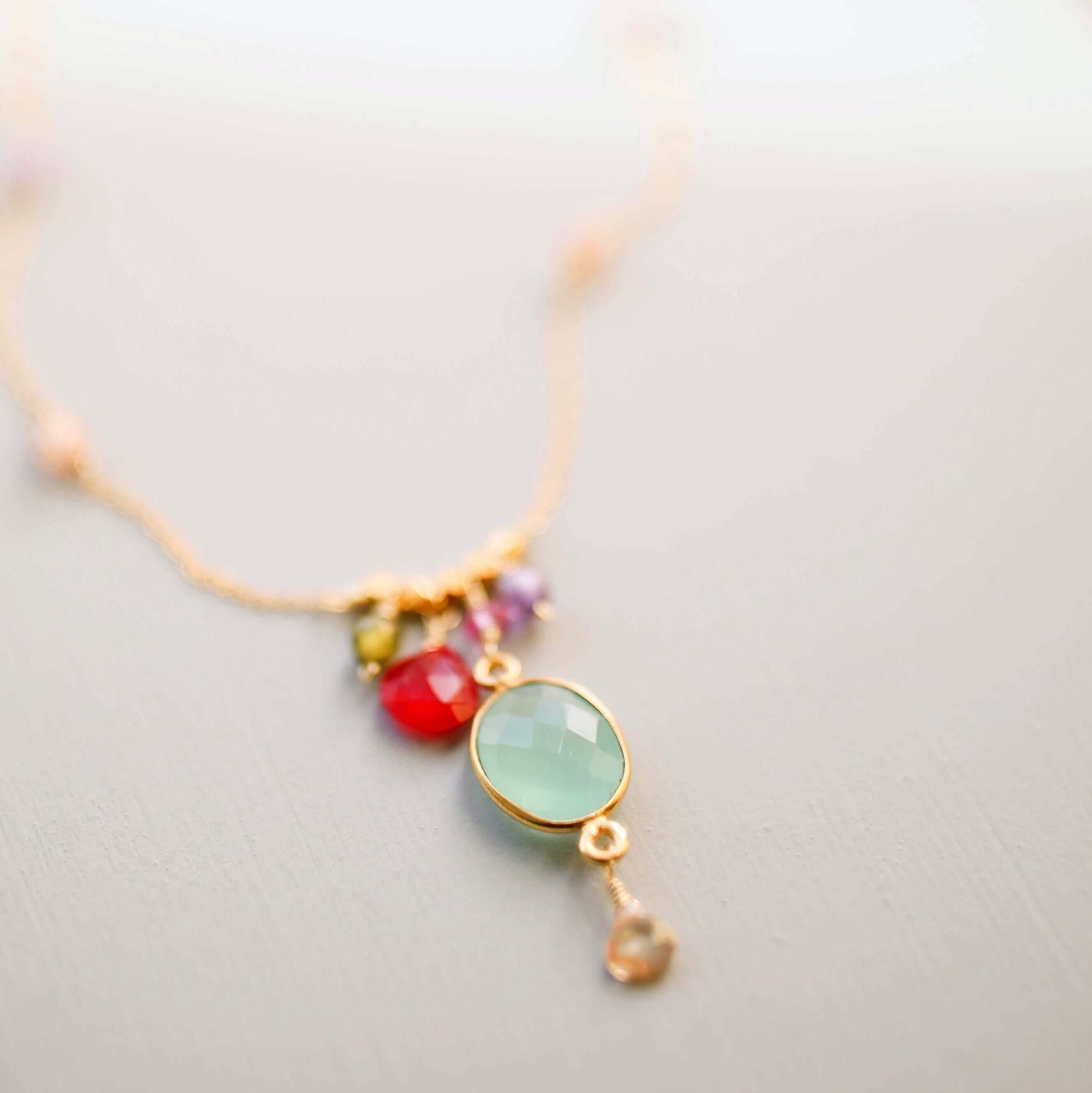 Bezel Necklaces – Delicate Gold Chain Necklace With Gemstone Pendant & Extender