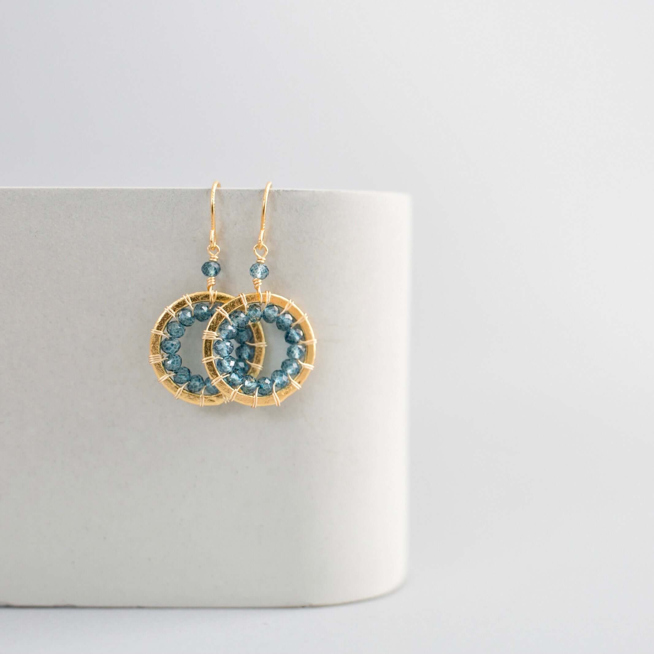 London Blue Quartz Jewelry – Handmade Quartz Halo Necklace & Matching Earrings Set