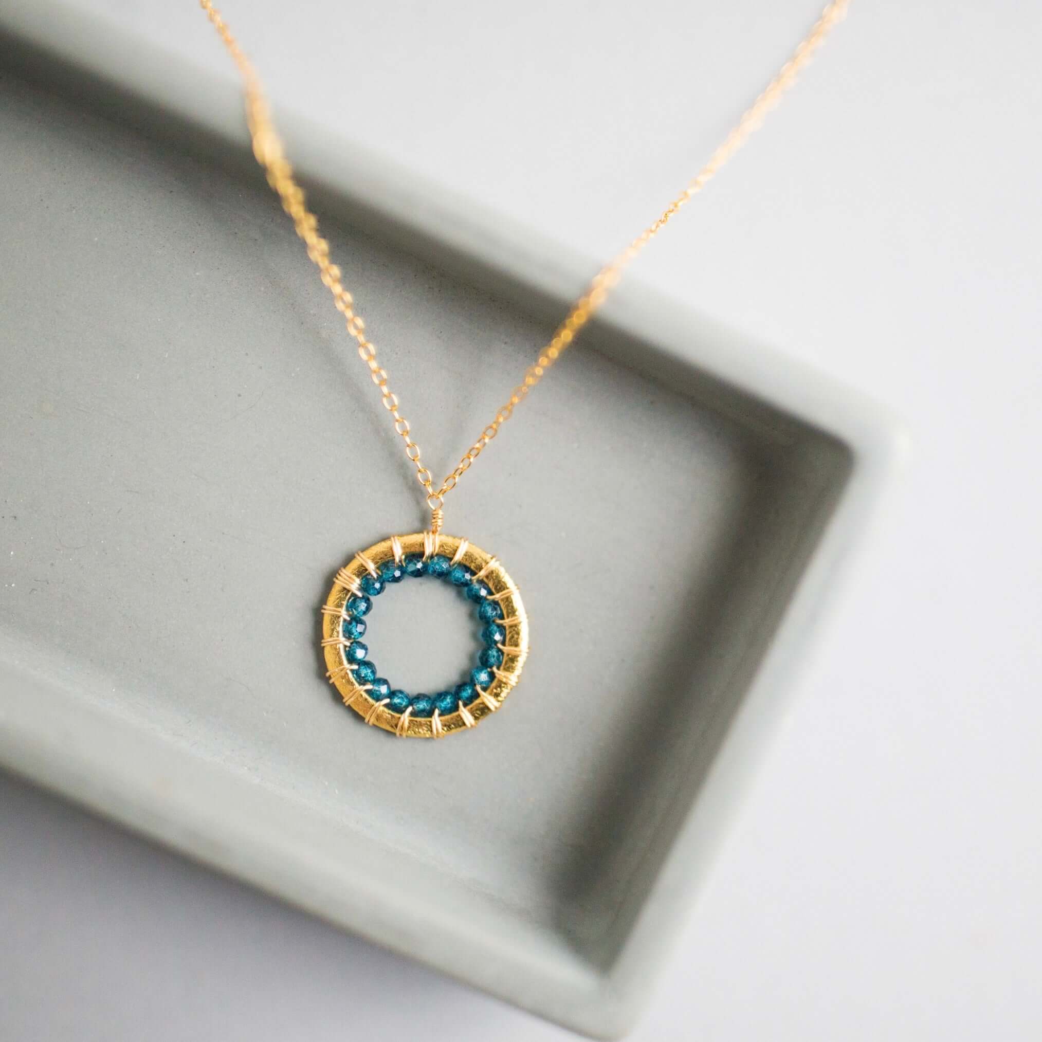 London Blue Quartz Jewelry – Handmade Quartz Halo Necklace & Matching Earrings Set