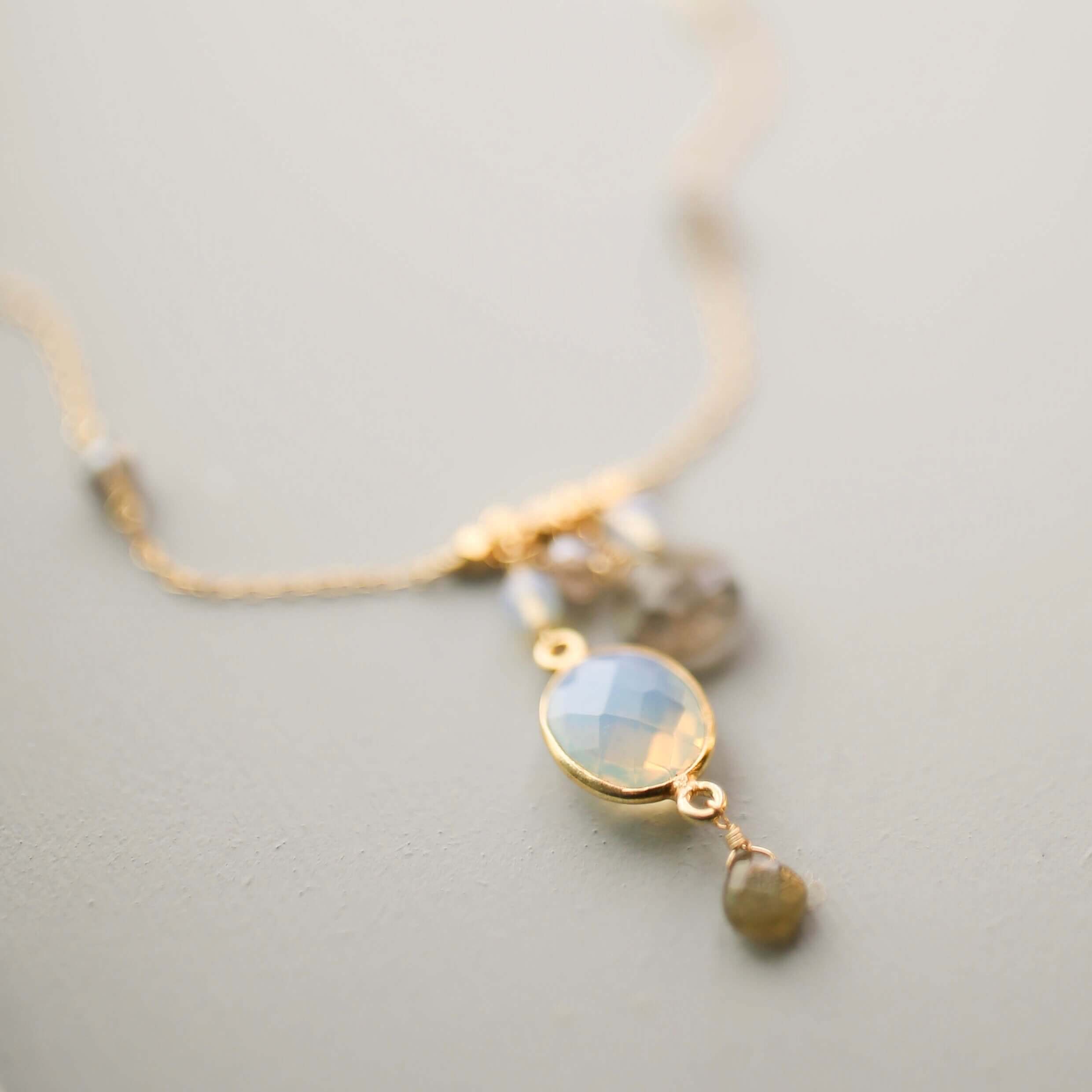 Bezel Necklaces – Delicate Gold Chain Necklace With Gemstone Pendant & Extender