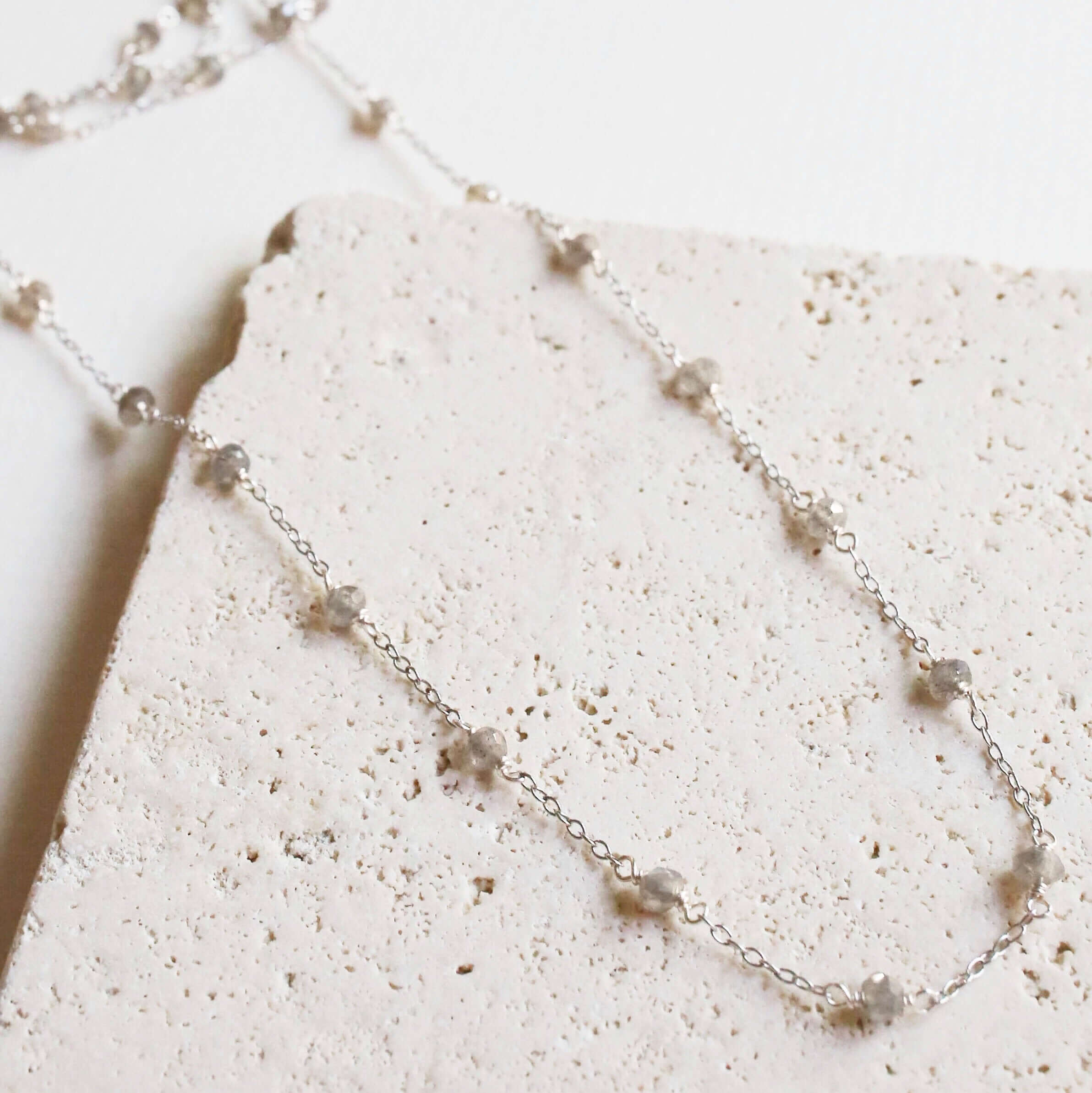 Gold Labradorite Necklace – Delicate Gold Chain Layering Piece | Handmade Sterling Silver