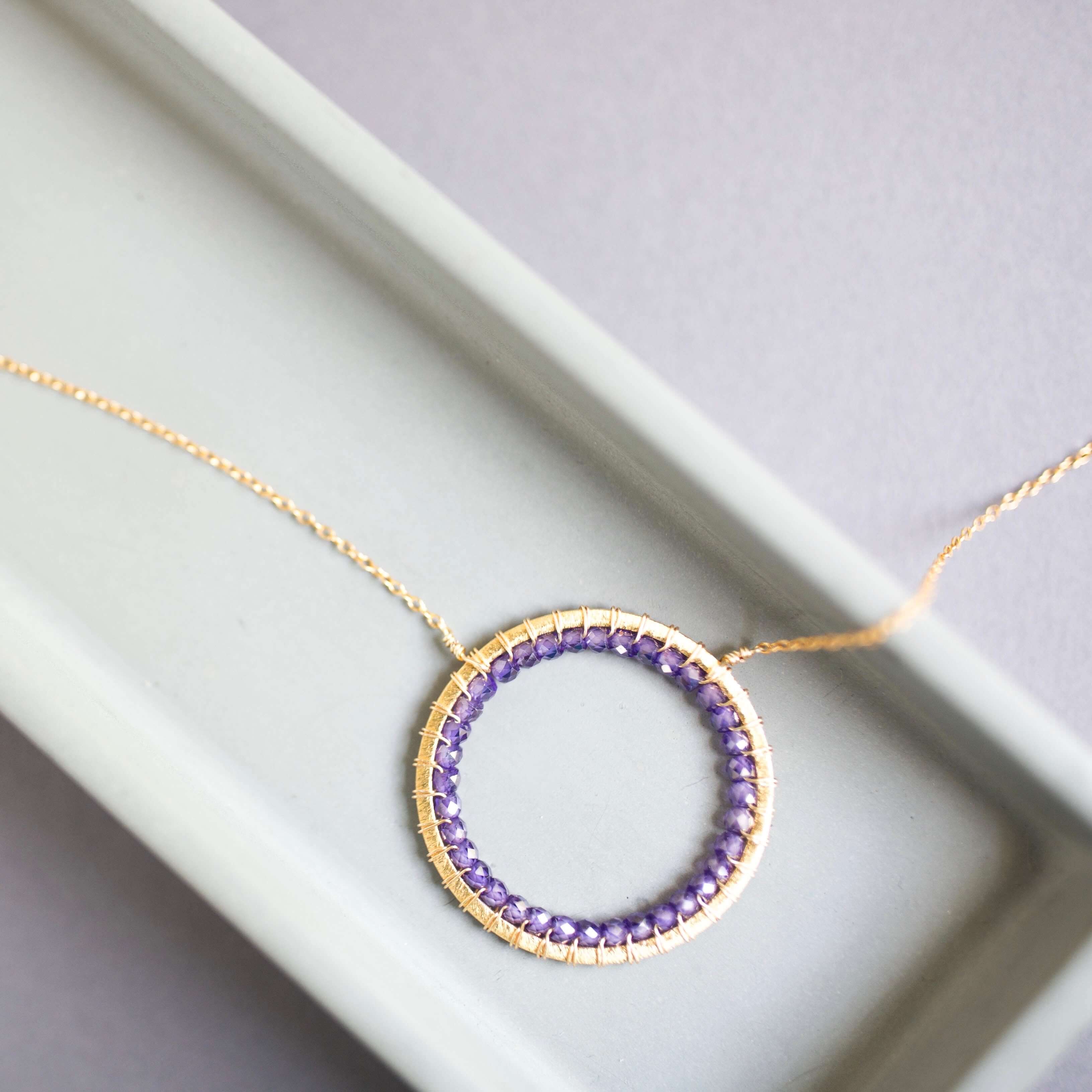 Amethyst Jewelry Set – Halo Floating Pendant Necklace & Matching Earrings