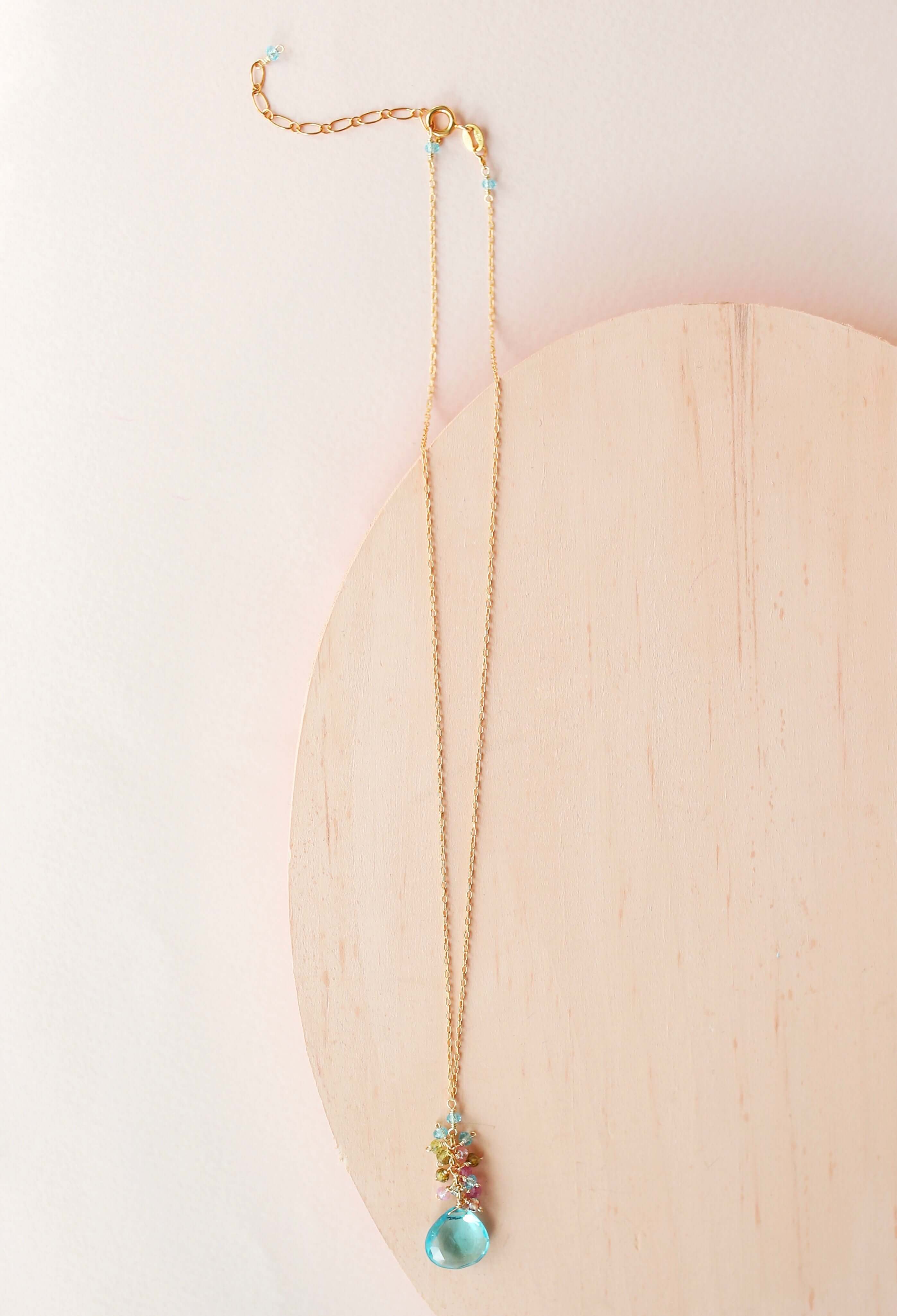 Aquamarine Quartz Silver Raindrop Cluster Necklace