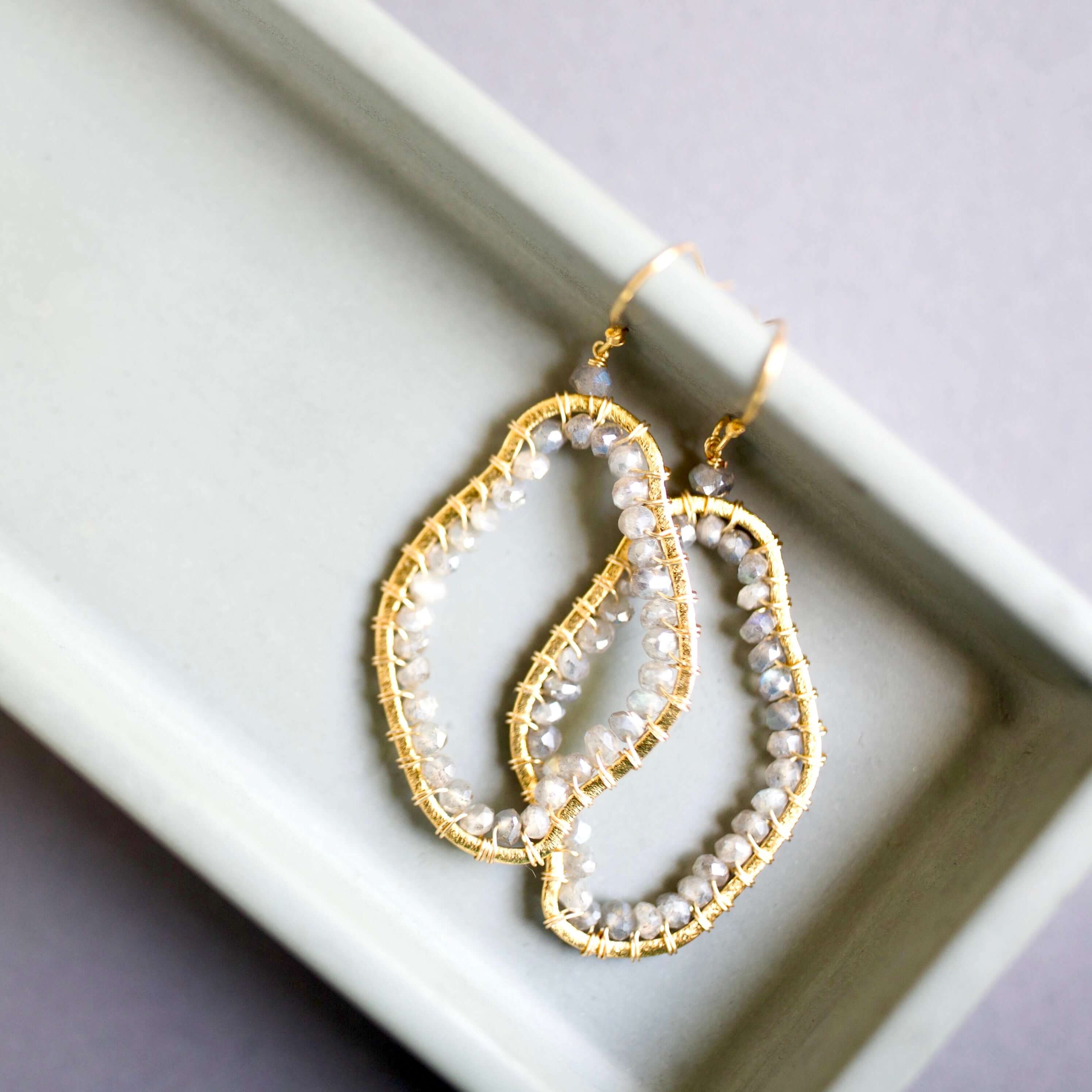 Labradorite Jewelry Set – Handmade Gold Pendant Earrings & Delicate Chain Necklace