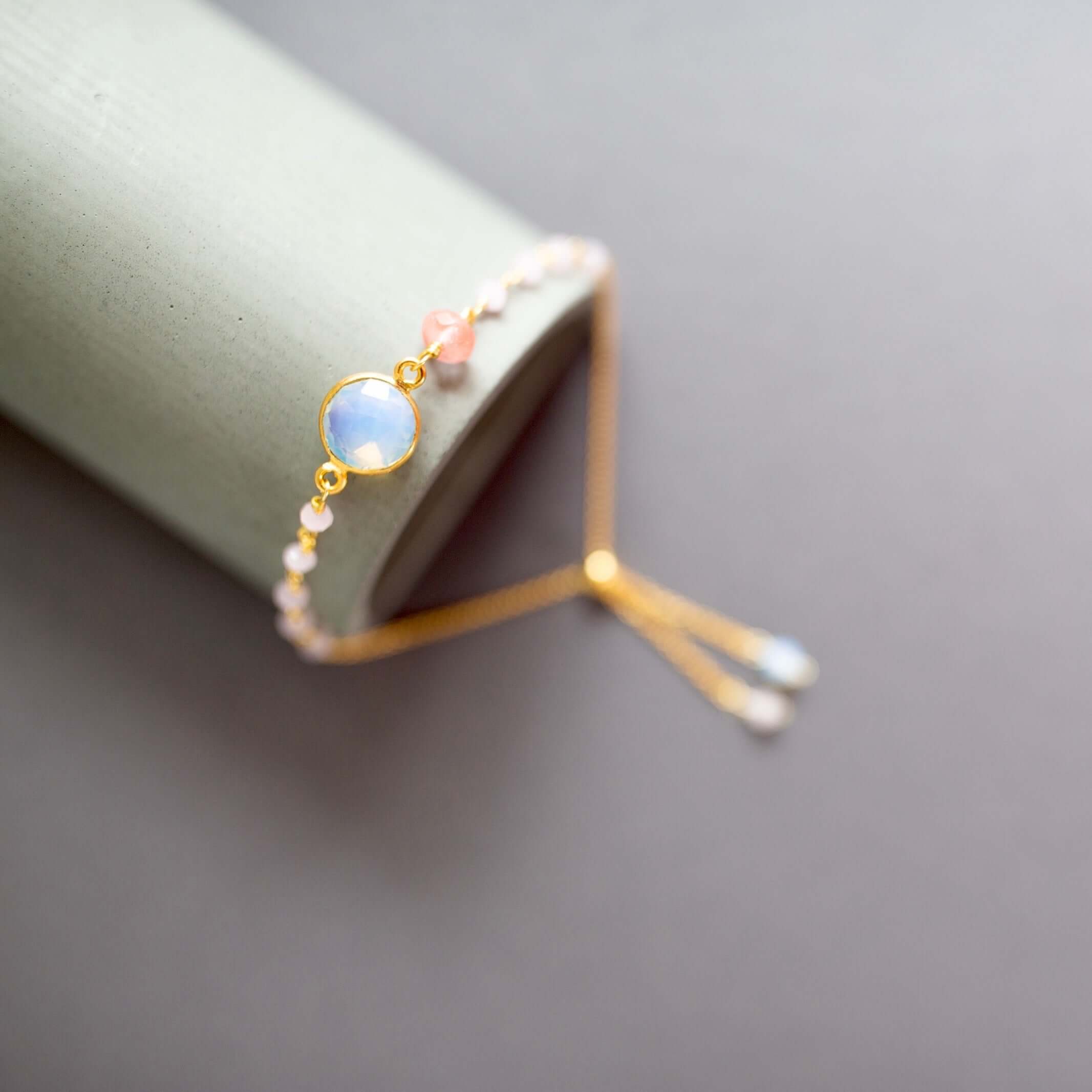 Opal Quartz Bracelet – Adjustable Stone Bracelets | Tarnish Resistant Gold Jewelry Set