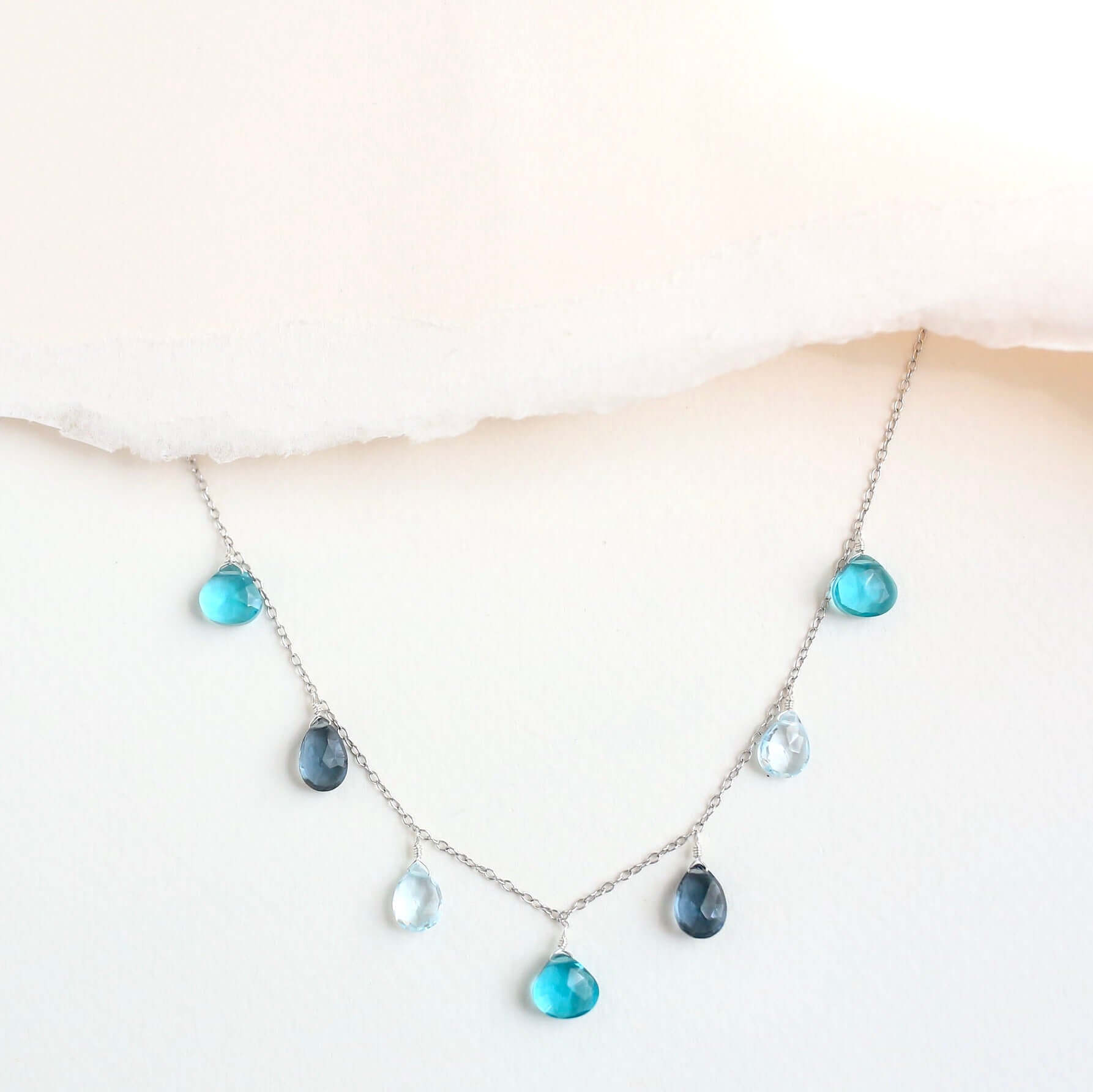 Blue Gemstone Necklace – Handmade Gold Sparkler Necklace with Aquamarine & Iolite Gems