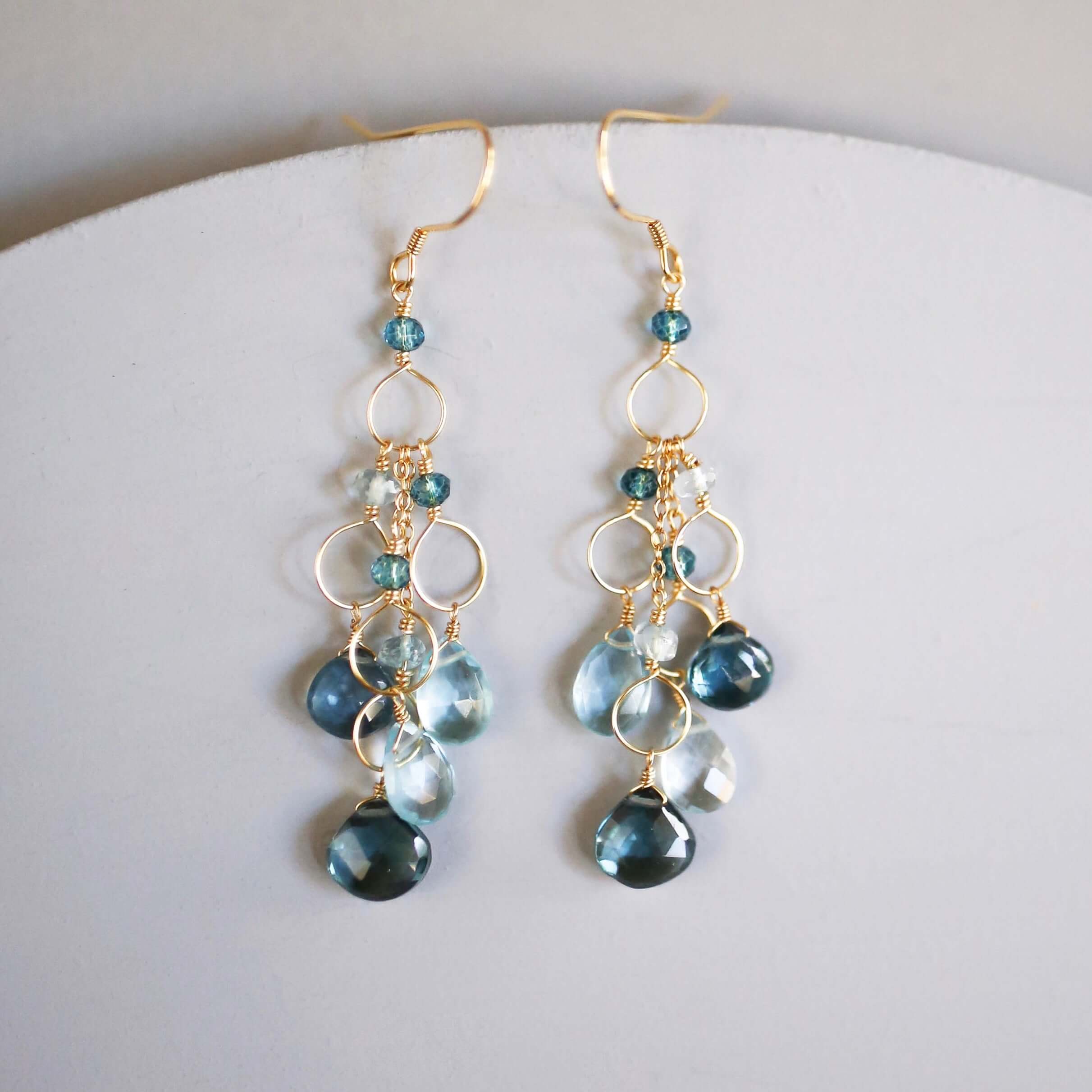 Silver Waterfall Earrings – Tiered Chandelier Iolite & Aquamarine Drop Jewelry
