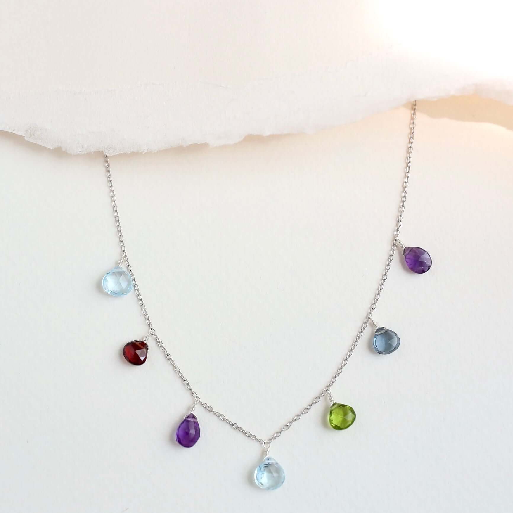 Rainbow Sparkler Necklace – Gold Plated Italian Sterling Silver Chain with Gemstone Pendant