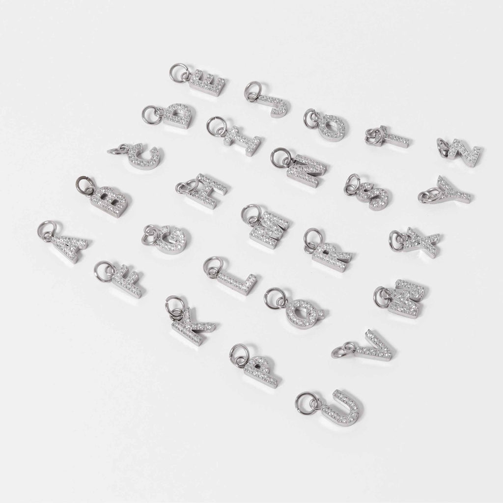 Initial Letter Charms – Durable Stainless Steel Pavé Set Sparkling Pendants - charm | Sunflower Soul Boutique