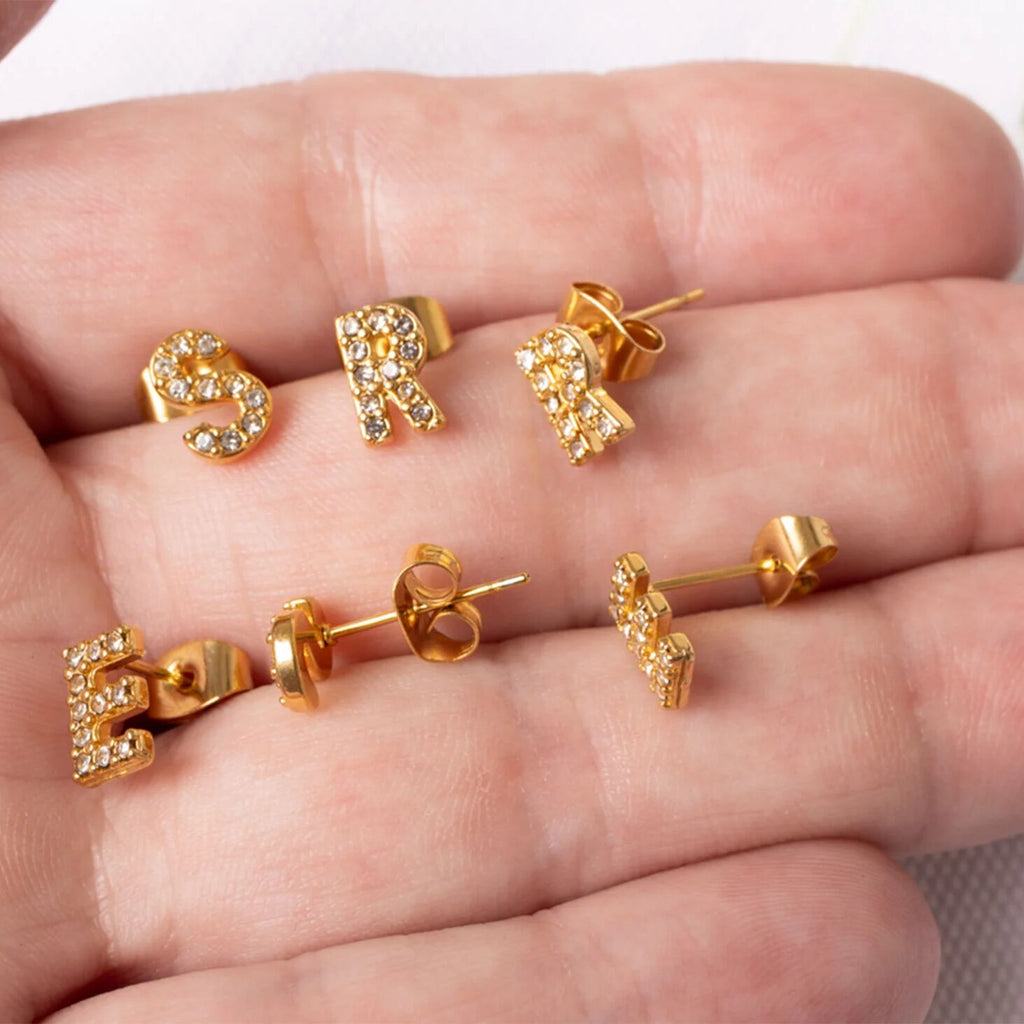 Initial Stud Earrings – Personalized Gold Stud Earrings | Hypoallergenic Stainless Steel - Earring | Sunflower Soul Boutique