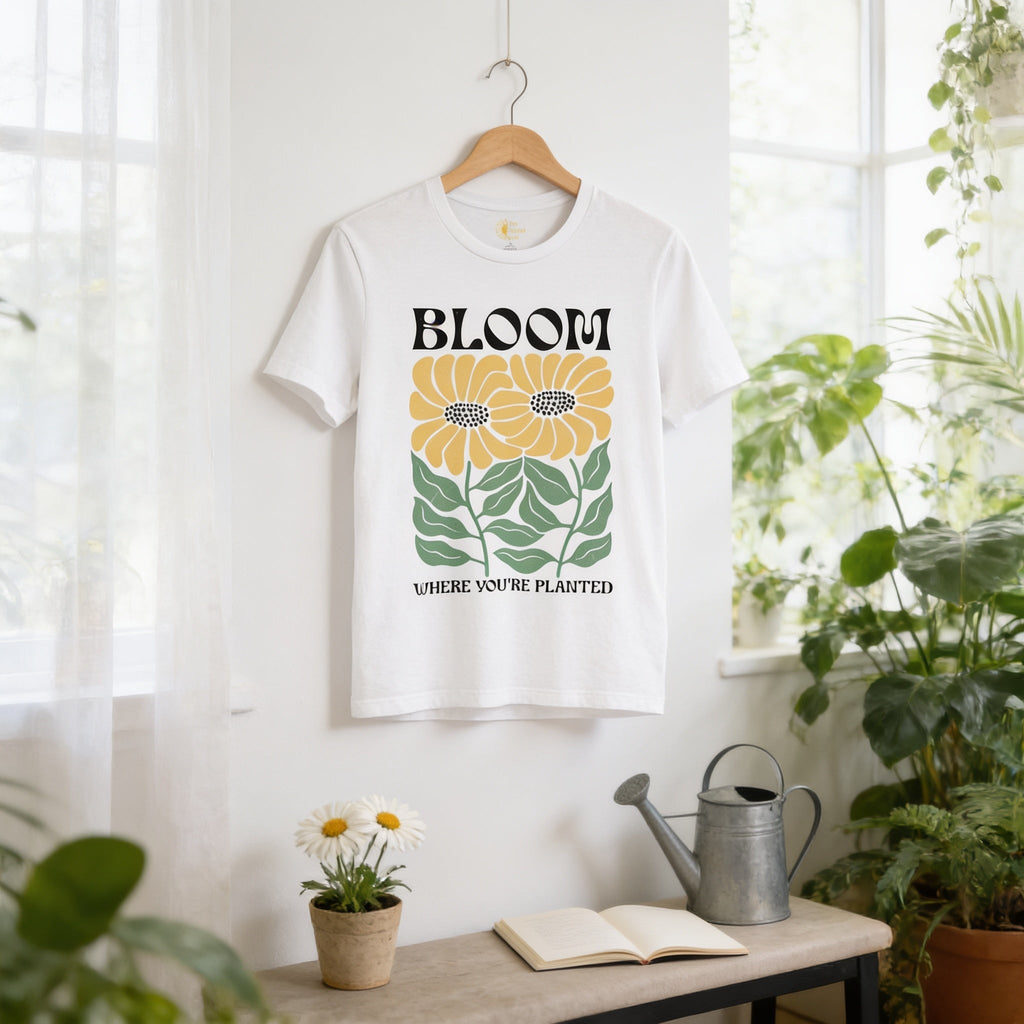 Inspirational Floral Shirt – Soft Cotton Tee With Hand Drawn Floral Design - T-Shirt | Sunflower Soul Boutique