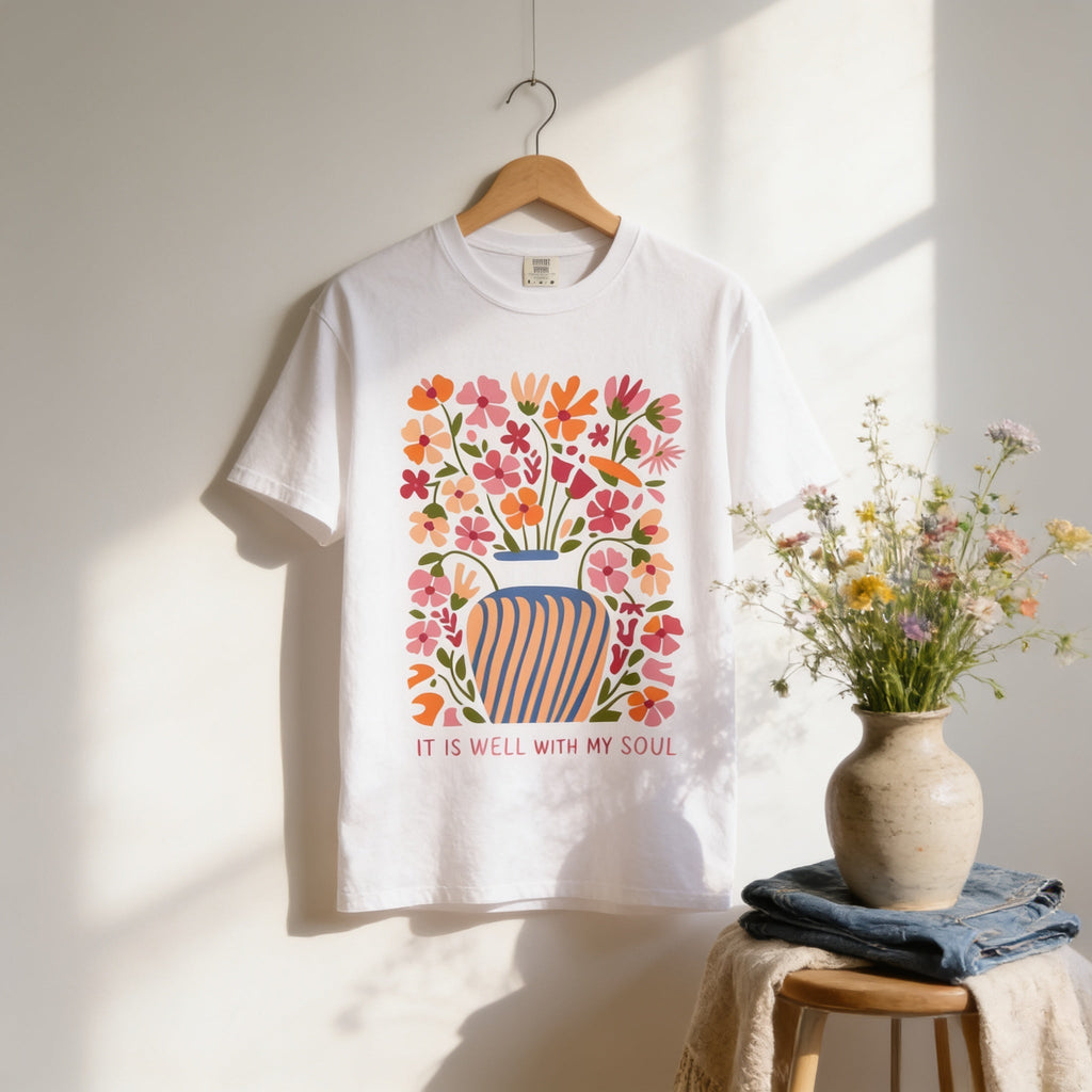 It Is Well Tee – Floral T-Shirt With Vase Flower Design | Soulful Style Shirt - T-Shirt | Sunflower Soul Boutique