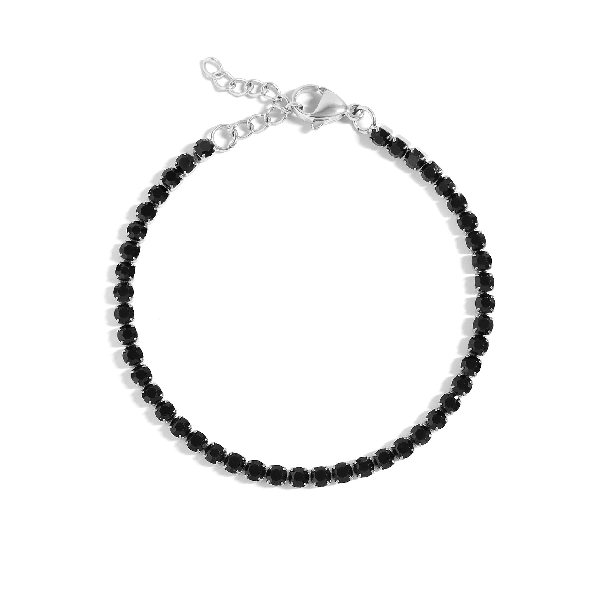 Jet Rhinestone Bracelet – Adjustable 316L Stainless Steel Tennis Chain With Black CZ - Bracelets | Sunflower Soul Boutique