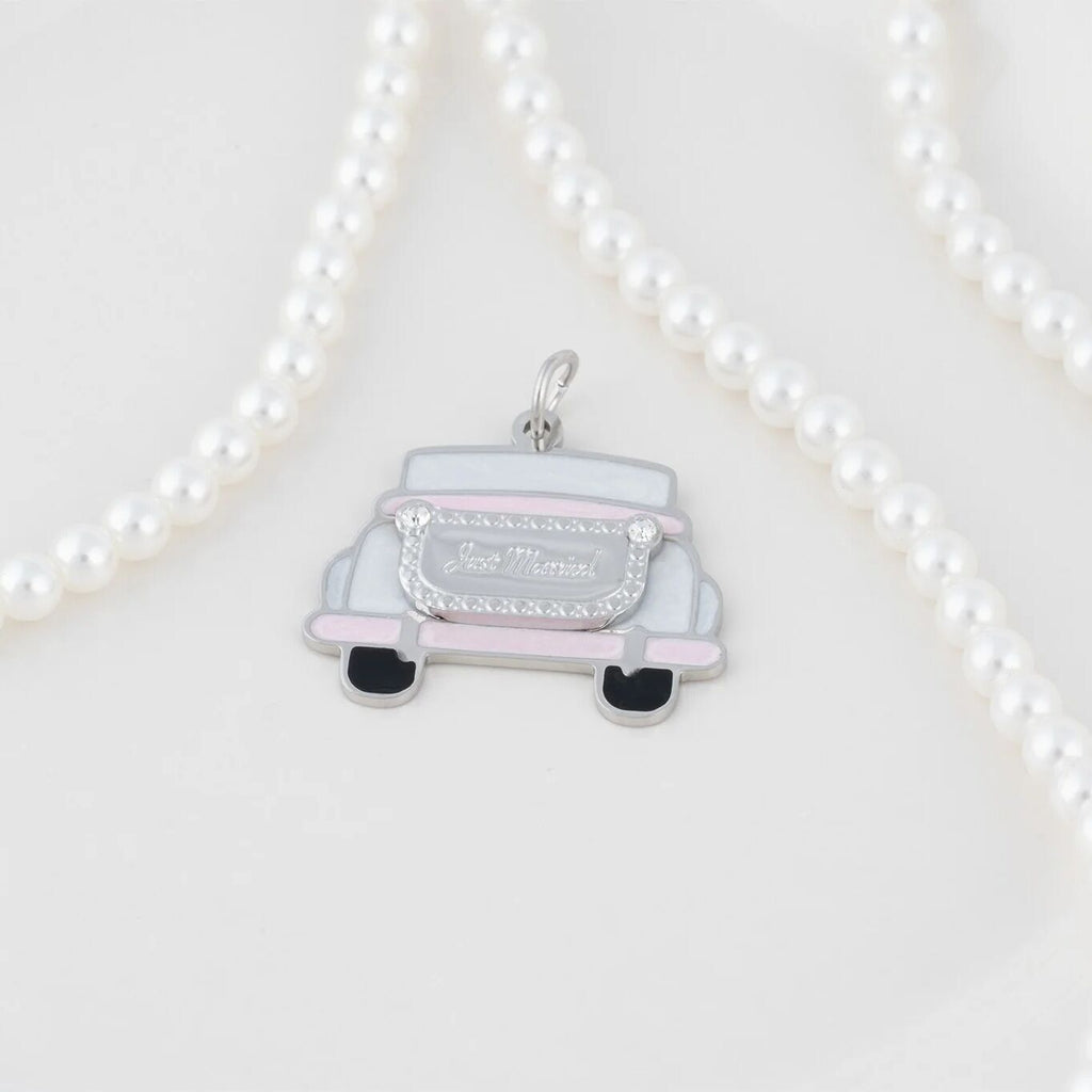 18K Gold PVD Stainless Steel Just Married Car Charm- silver studio 