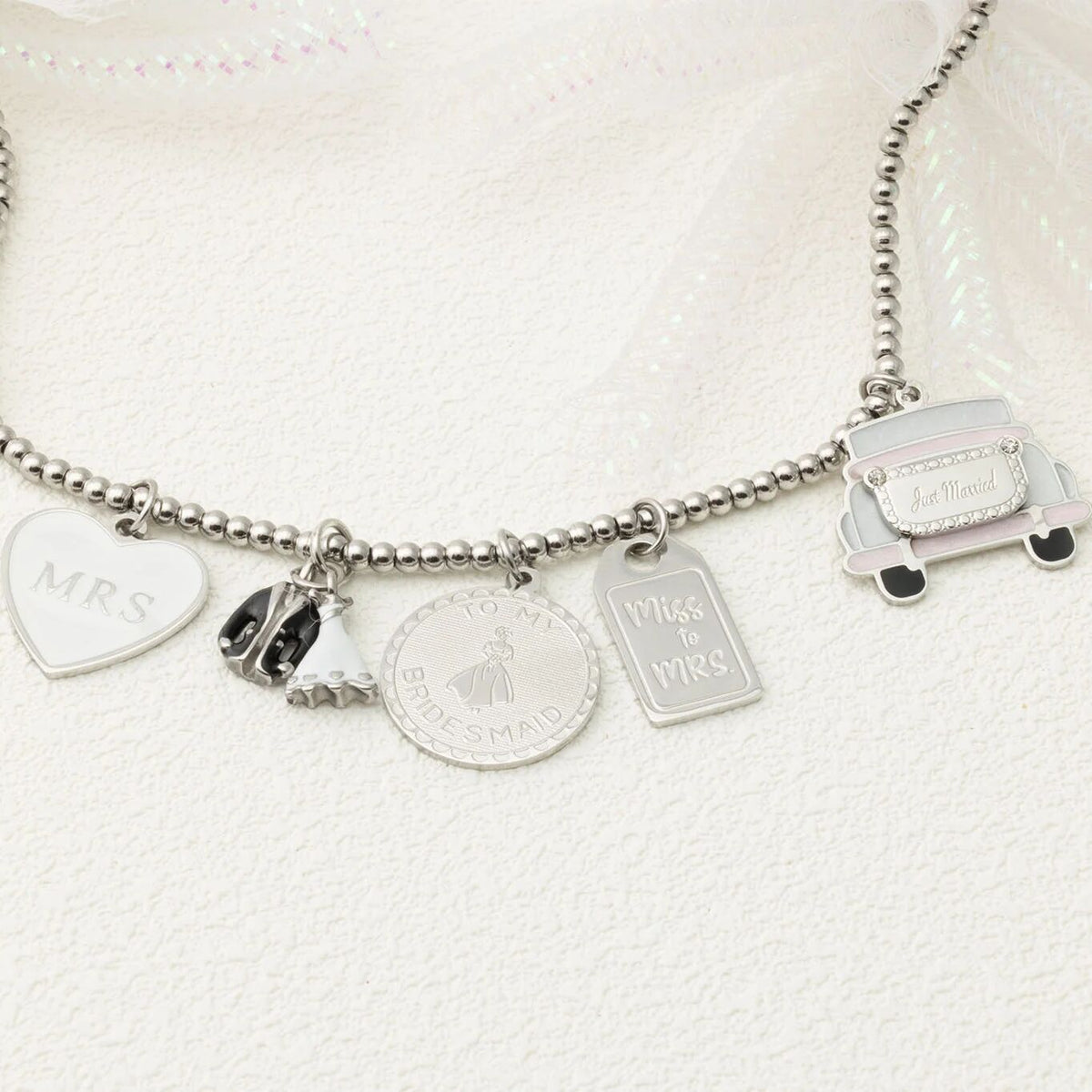 18K Gold PVD Stainless Steel Just Married Car Charm- Silver studio collection 