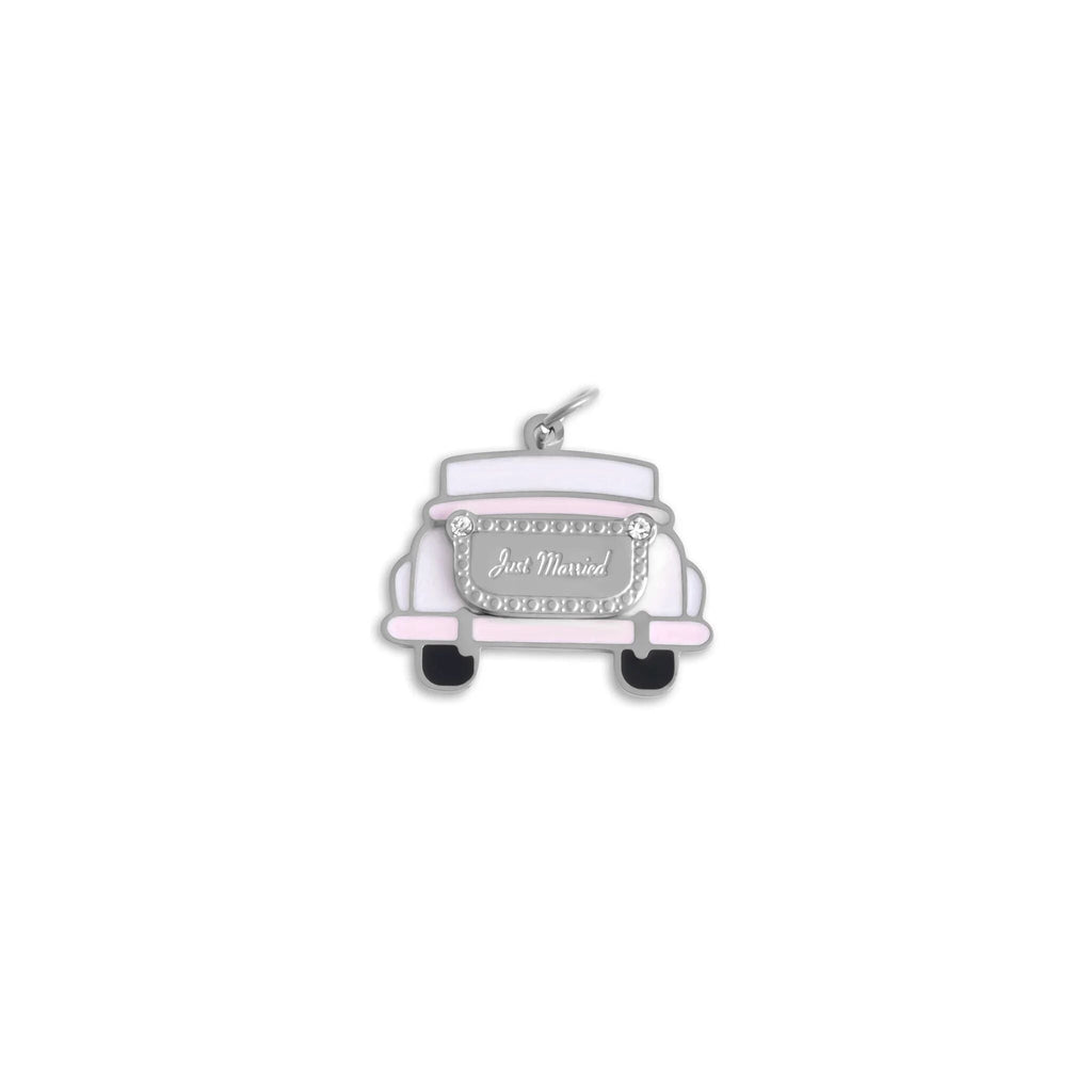 18K Gold PVD Stainless Steel Just Married Car Charm- silver main 