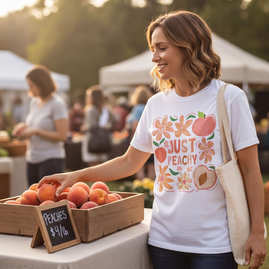 Just Peachy Tee - Vibrant Unisex T-Shirt With Playful Peach Shirt Print - T-Shirt | Sunflower Soul Boutique