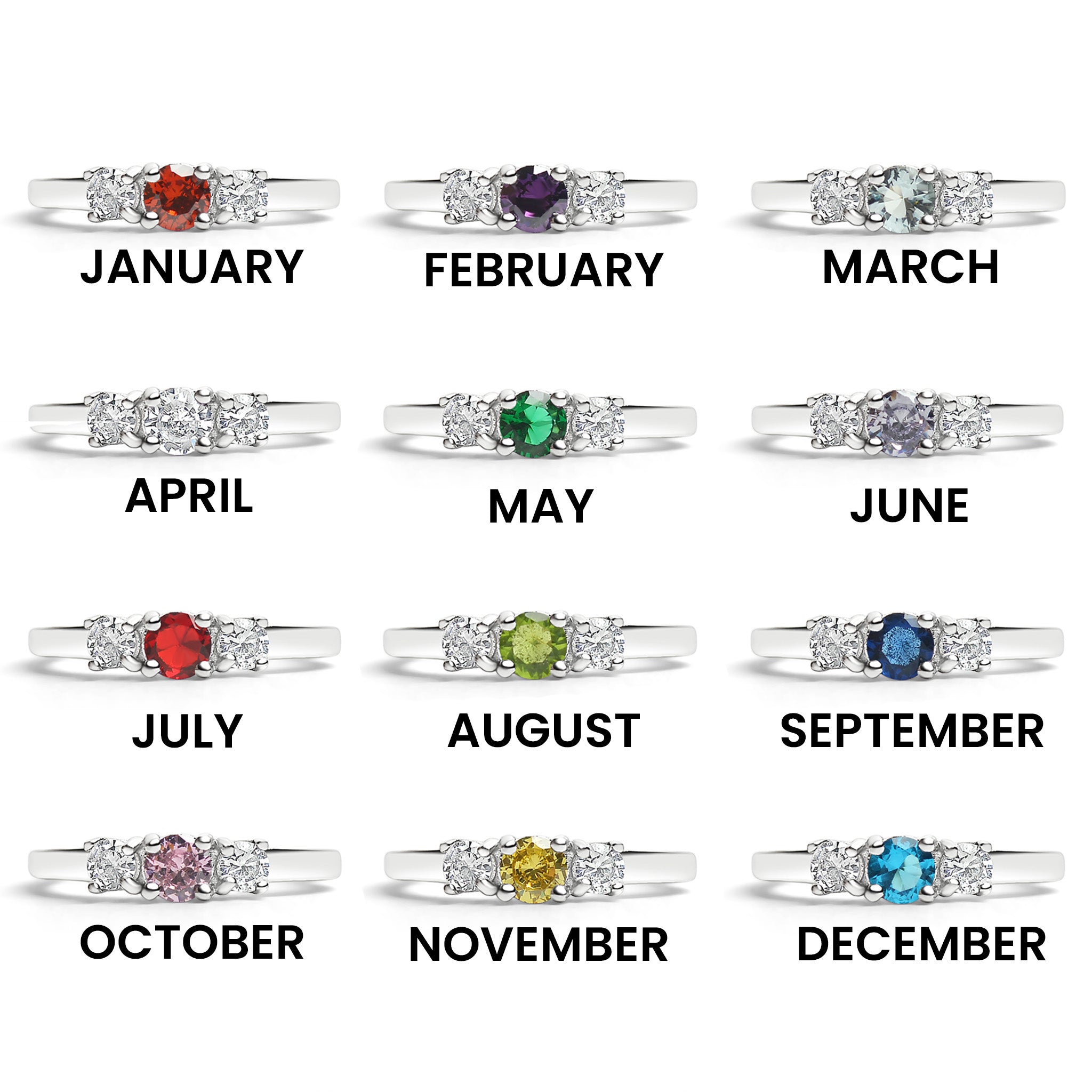 Birthstone Ring - Stainless Steel Band with CZ Accent for Women, Durable 316L
