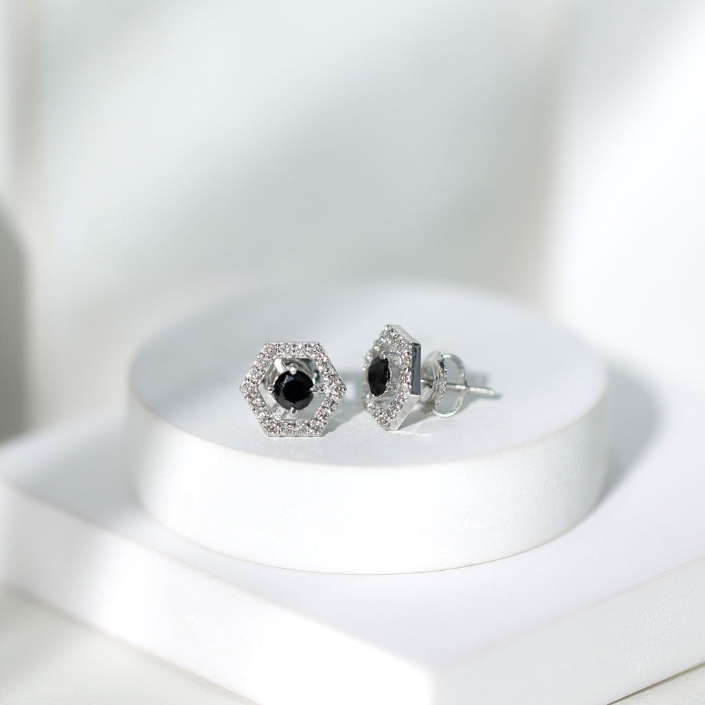 Lab Created Black Diamond and Diamond Geometric Stud Earrings