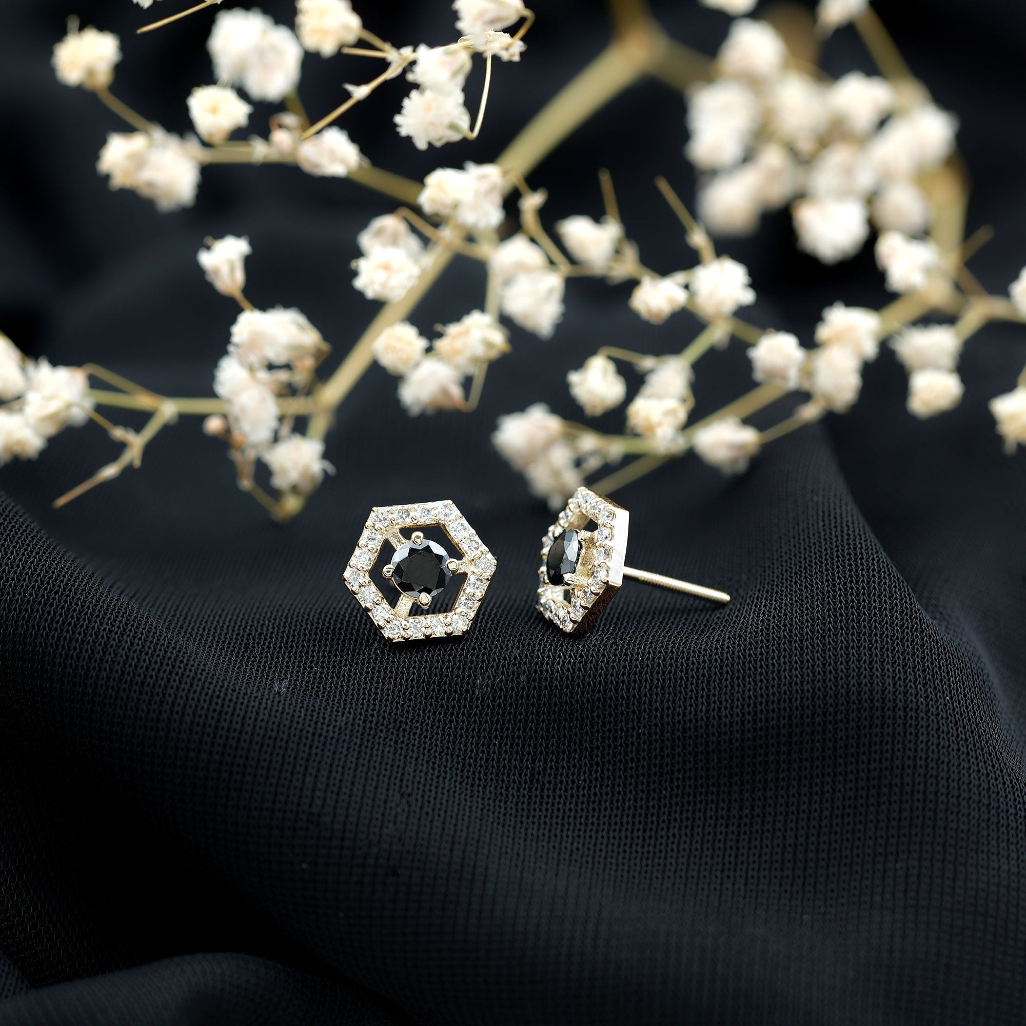 Lab Created Black Diamond and Diamond Geometric Stud Earrings