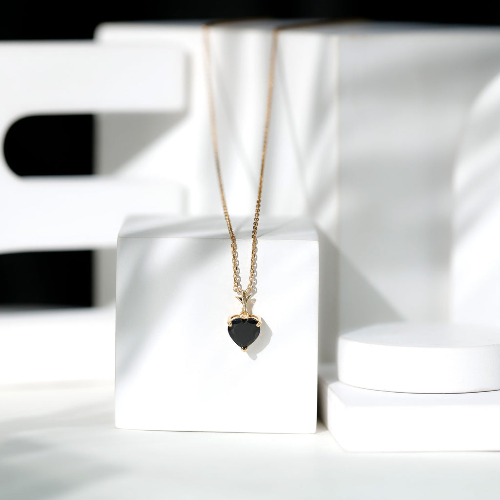 Lab Created Black Diamond Heart Shape Necklace With Chain