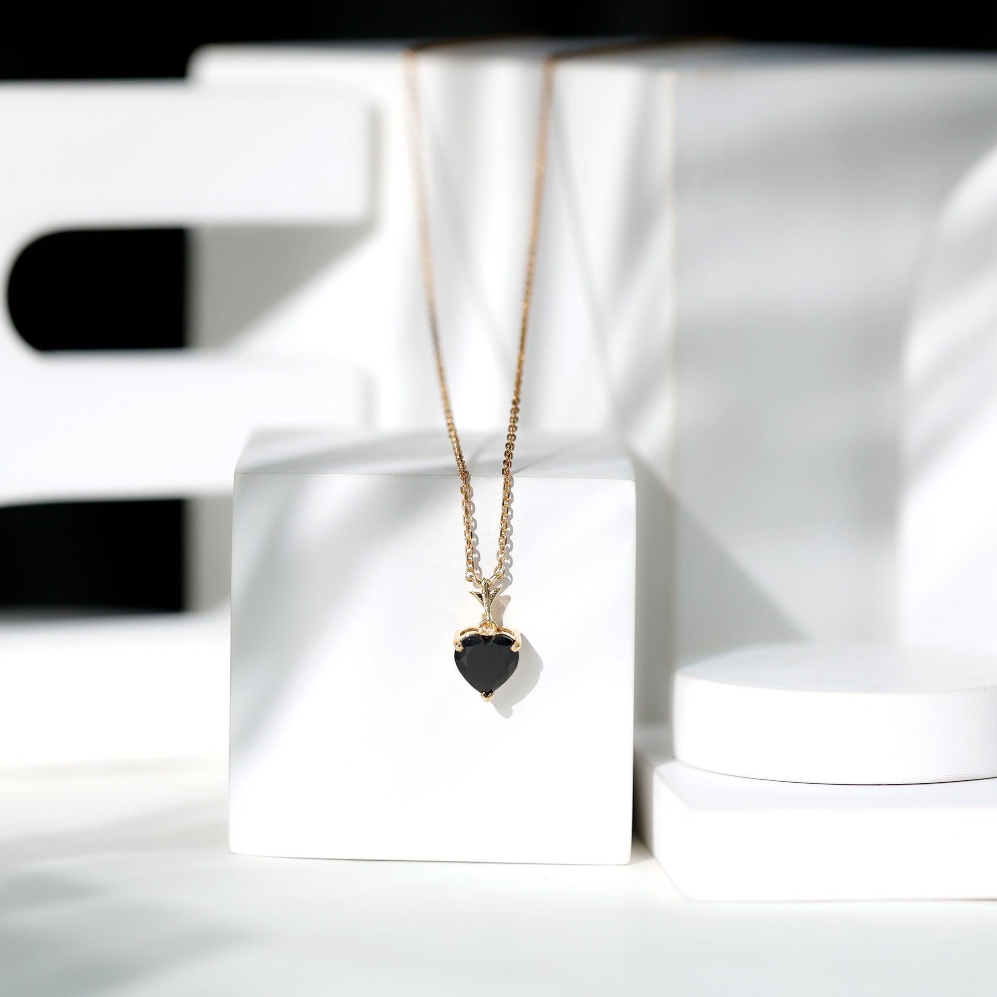 Lab Created Black Diamond Heart Shape Necklace With Chain