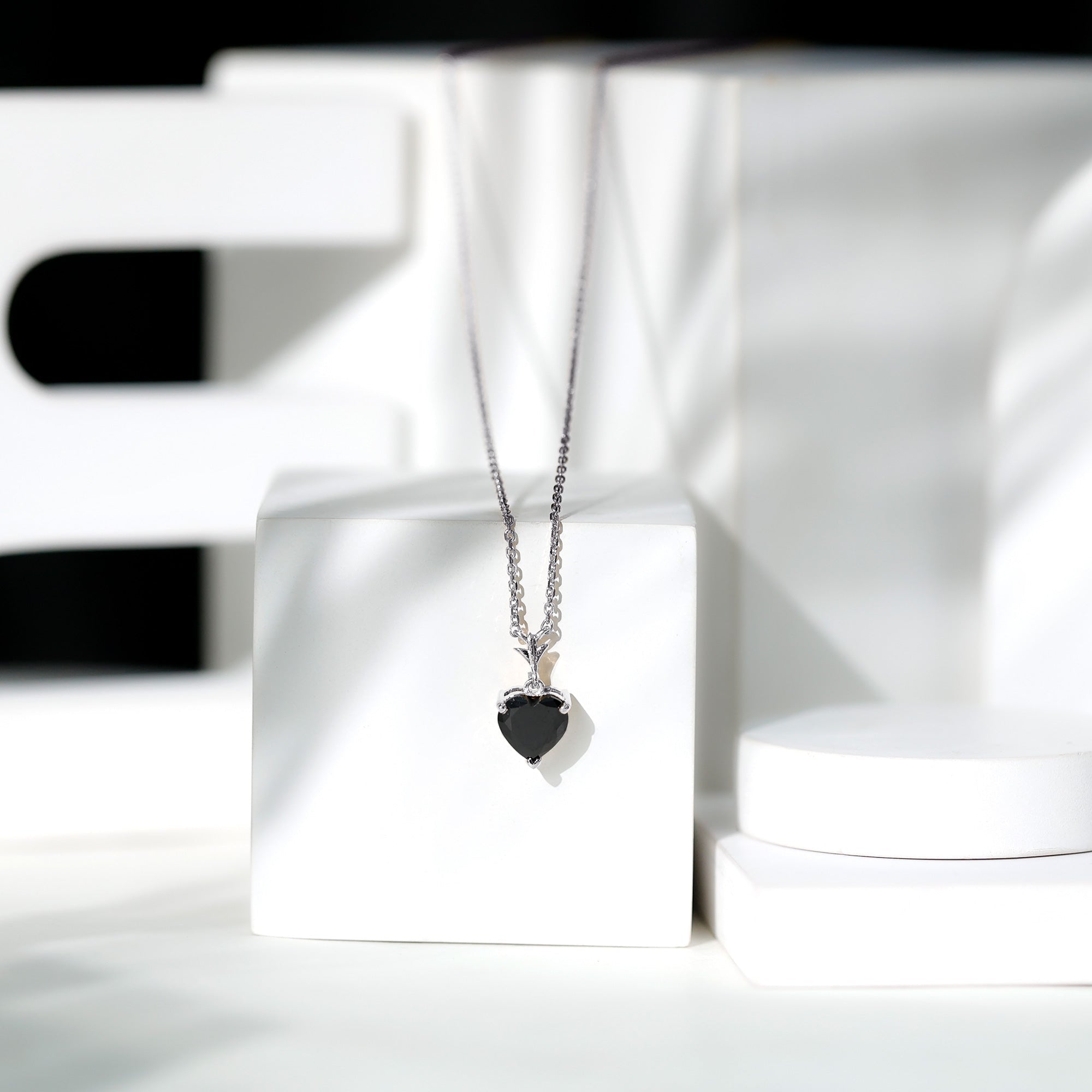 Lab Created Black Diamond Heart Shape Necklace With Chain