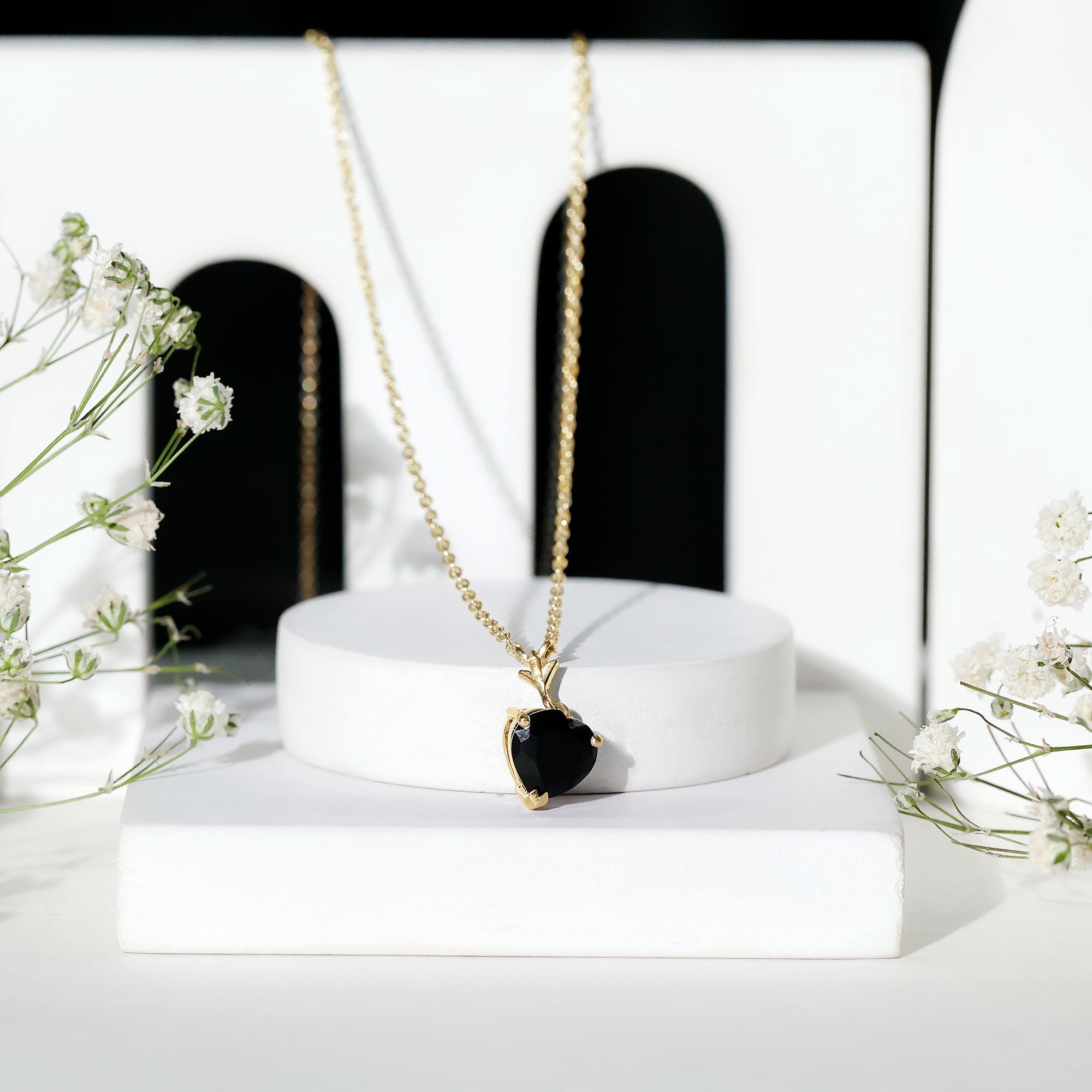 Lab Created Black Diamond Heart Shape Necklace With Chain