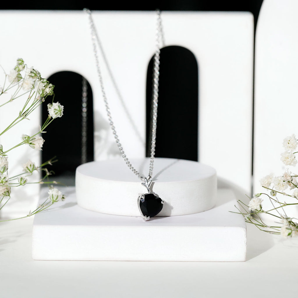 Lab Created Black Diamond Heart Shape Necklace With Chain