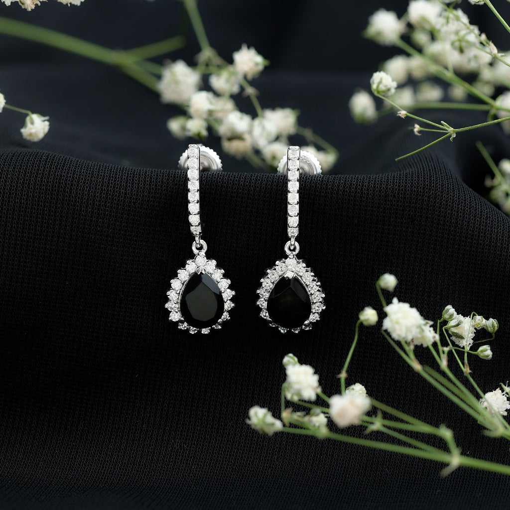 Lab Created Black Diamond Teardrop Hoop Earrings