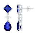 Lab Created Blue Sapphire and Diamond Wedding Drop Earrings