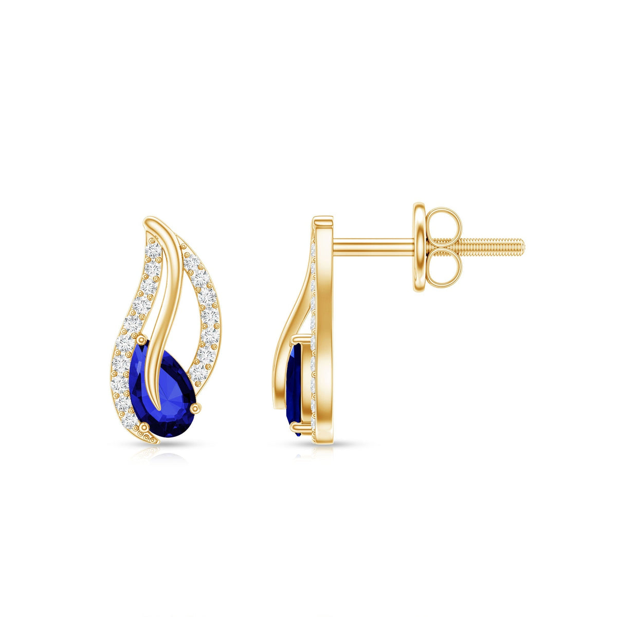 Lab Created Blue Sapphire and Moissanite Leaf Stud Earrings