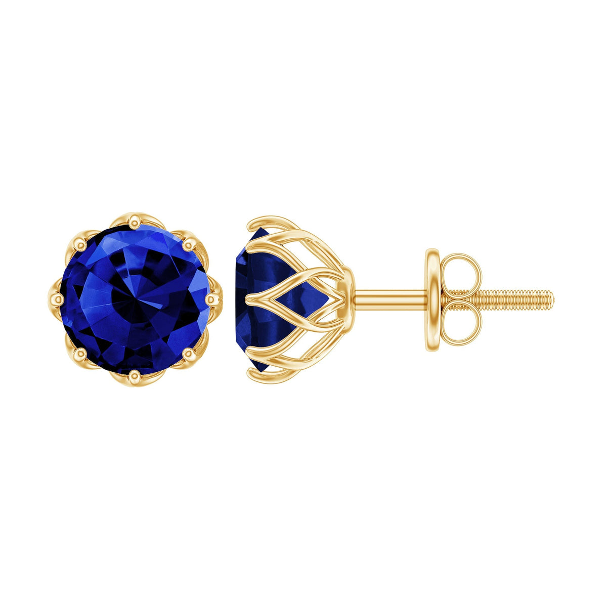Lab Created Blue Sapphire Earrings – 6MM Round Cut Studs with Screw Back Closure