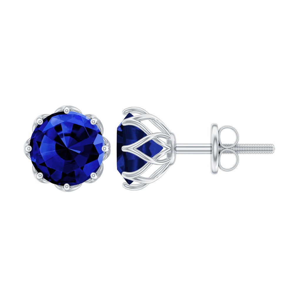 Lab Created Blue Sapphire Earrings – 6MM Round Cut Studs with Screw Back Closure