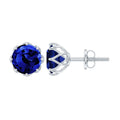 Lab Created Blue Sapphire Earrings – 6MM Round Cut Studs with Screw Back Closure
