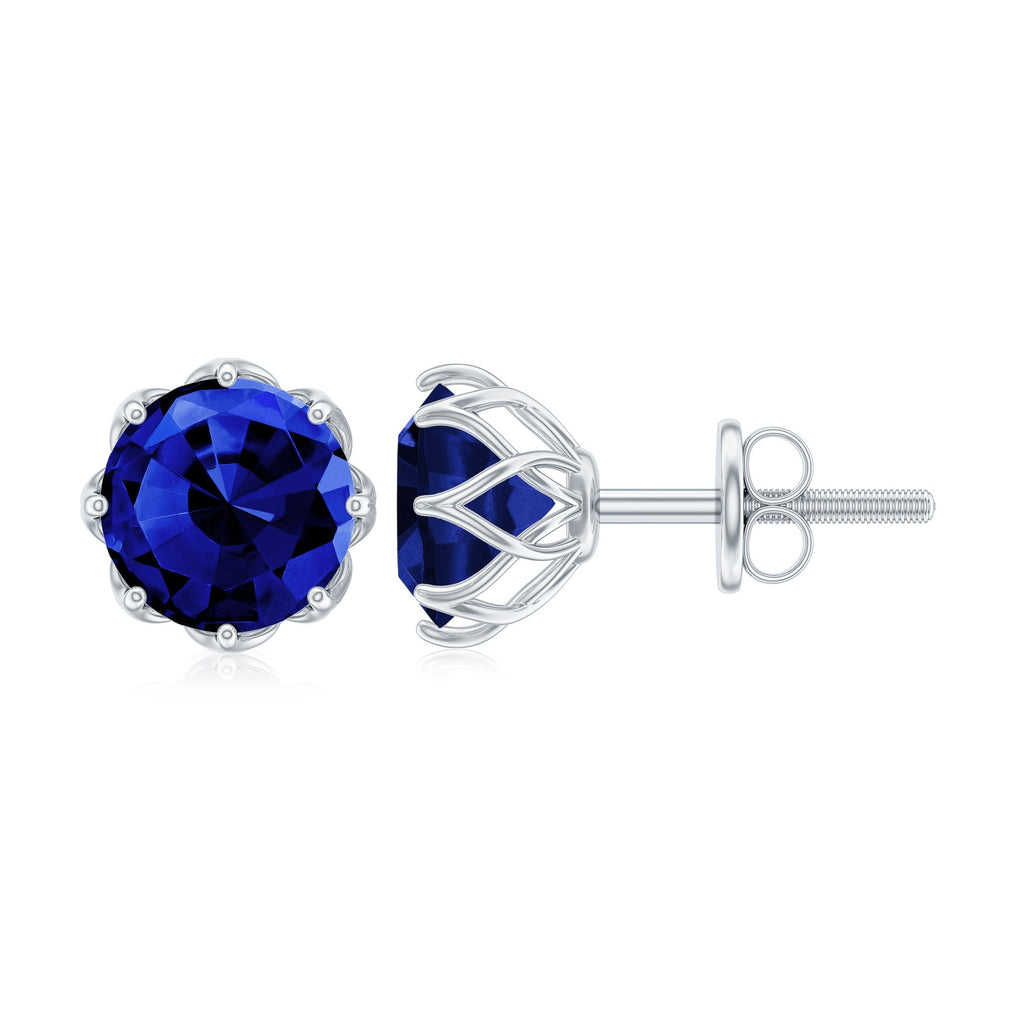 Lab Created Blue Sapphire Earrings – 6MM Round Cut Studs with Screw Back Closure