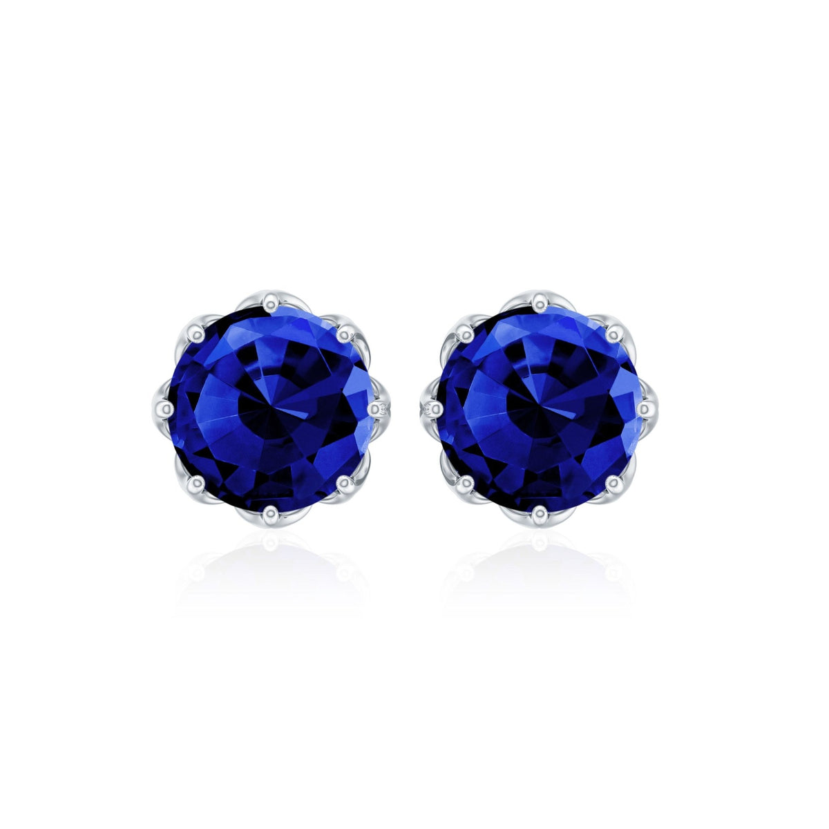 Lab Created Blue Sapphire Earrings – 6MM Round Cut Studs with Screw Back Closure
