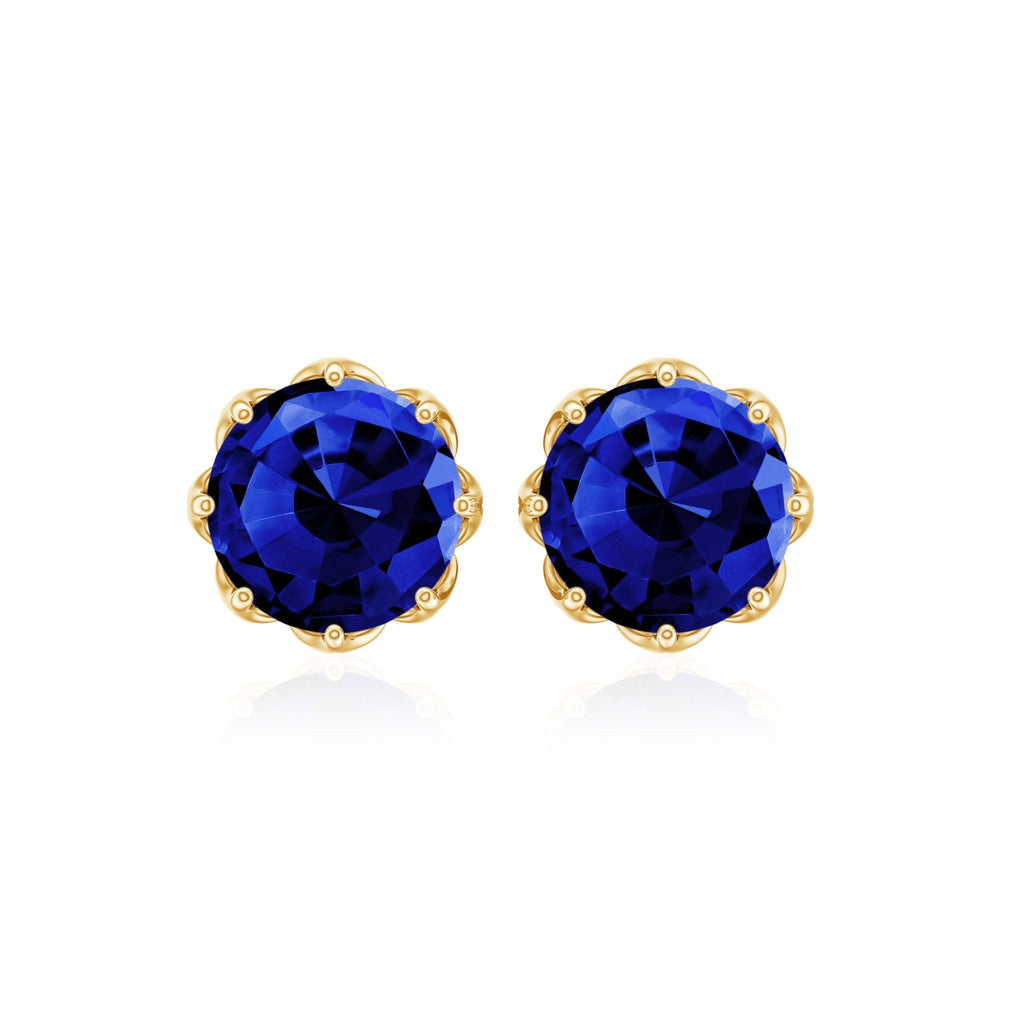 Lab Created Blue Sapphire Earrings – 6MM Round Cut Studs with Screw Back Closure