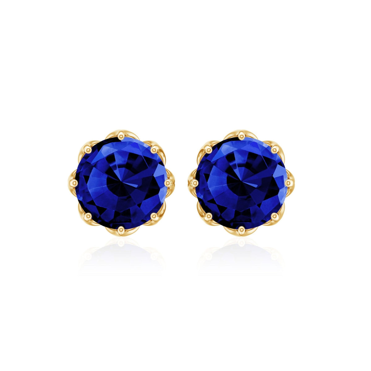 Lab Created Blue Sapphire Earrings – 6MM Round Cut Studs with Screw Back Closure