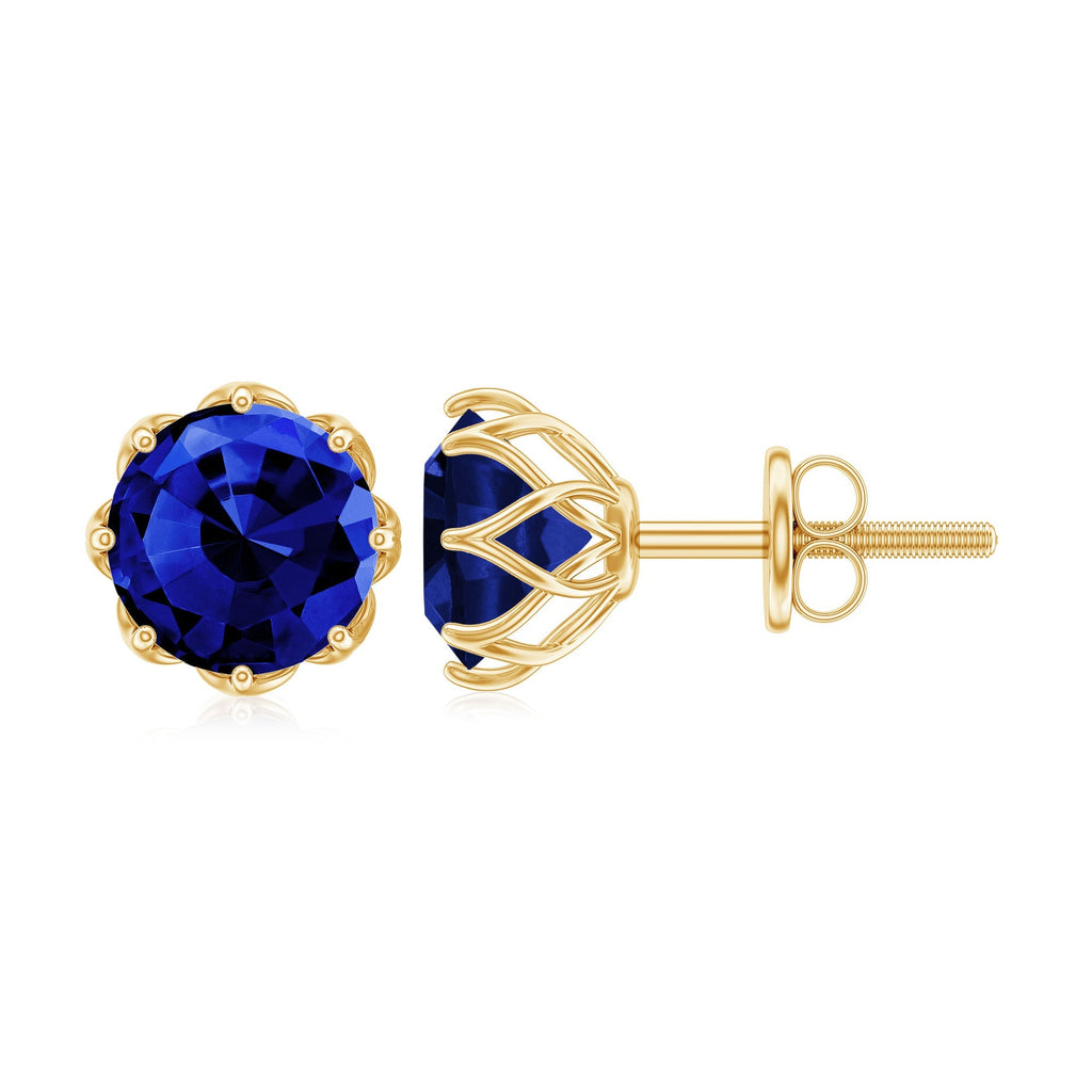Lab Created Blue Sapphire Earrings – 6MM Round Cut Studs with Screw Back Closure