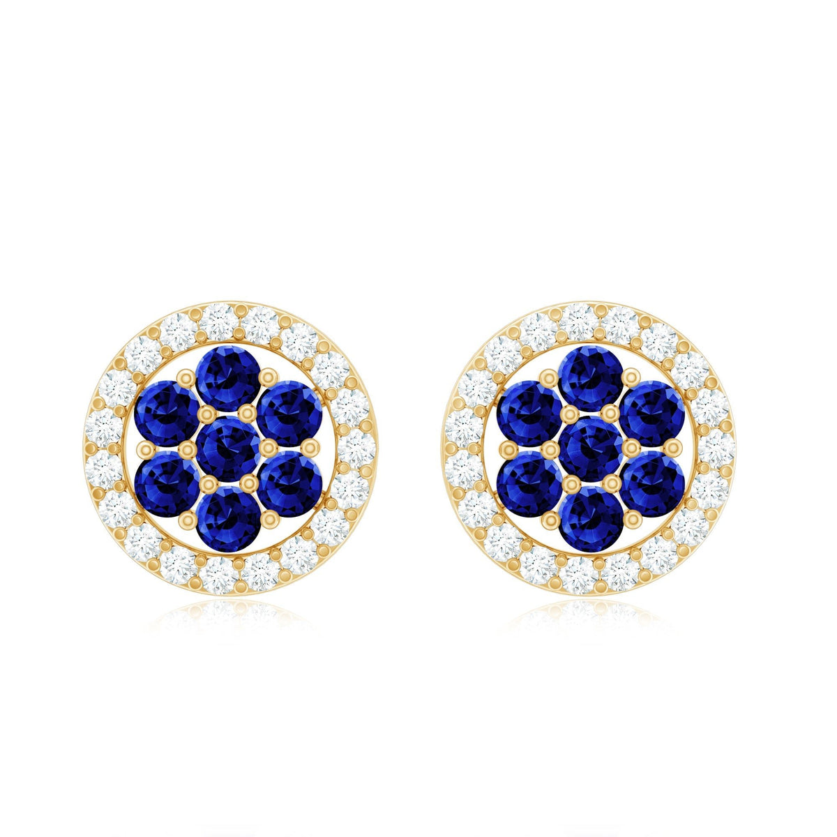 Lab Created Blue Sapphire Flower Earrings with Diamond Halo