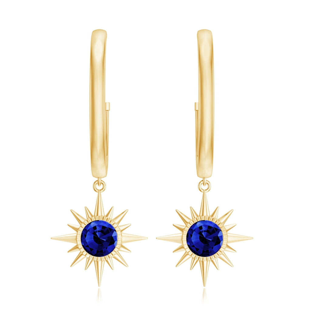 Lab Created Blue Sapphire Hoop Drop Earrings With Certificate