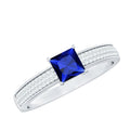 Lab Created Blue Sapphire Ring, 0.7 Carat Princess Cut Diamond