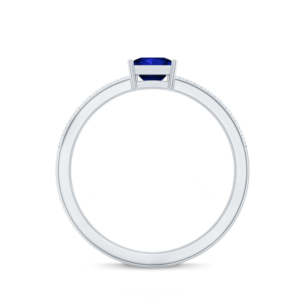 Lab Created Blue Sapphire Ring, 0.7 Carat Princess Cut Diamond
