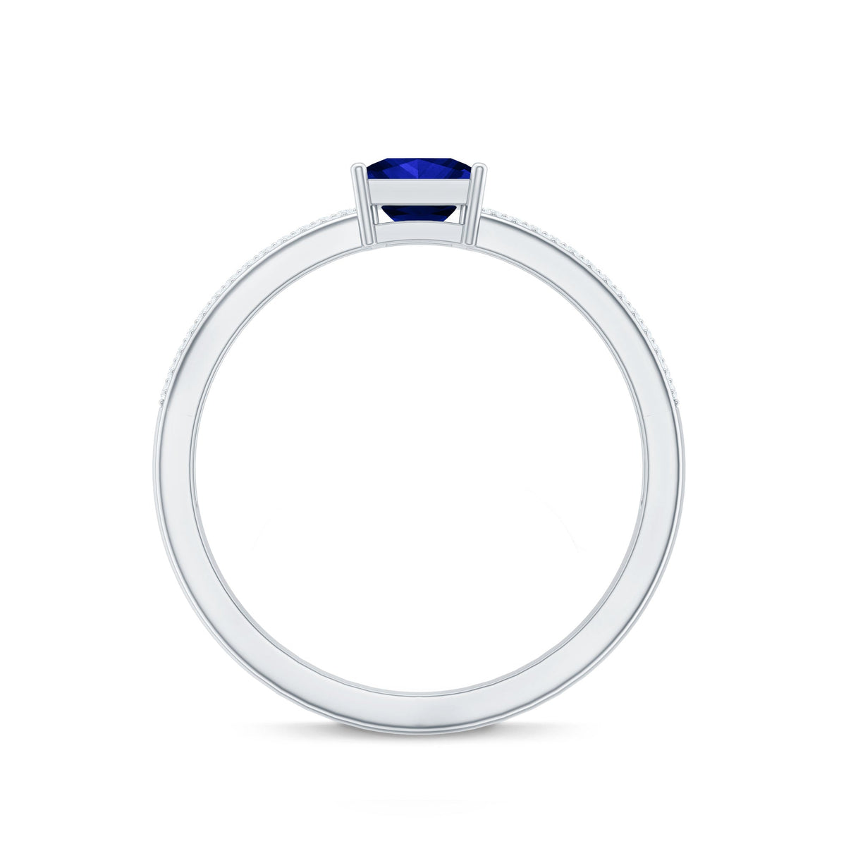 Lab Created Blue Sapphire Ring, 0.7 Carat Princess Cut Diamond