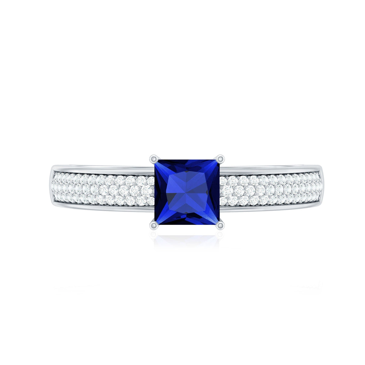 Lab Created Blue Sapphire Ring, 0.7 Carat Princess Cut Diamond