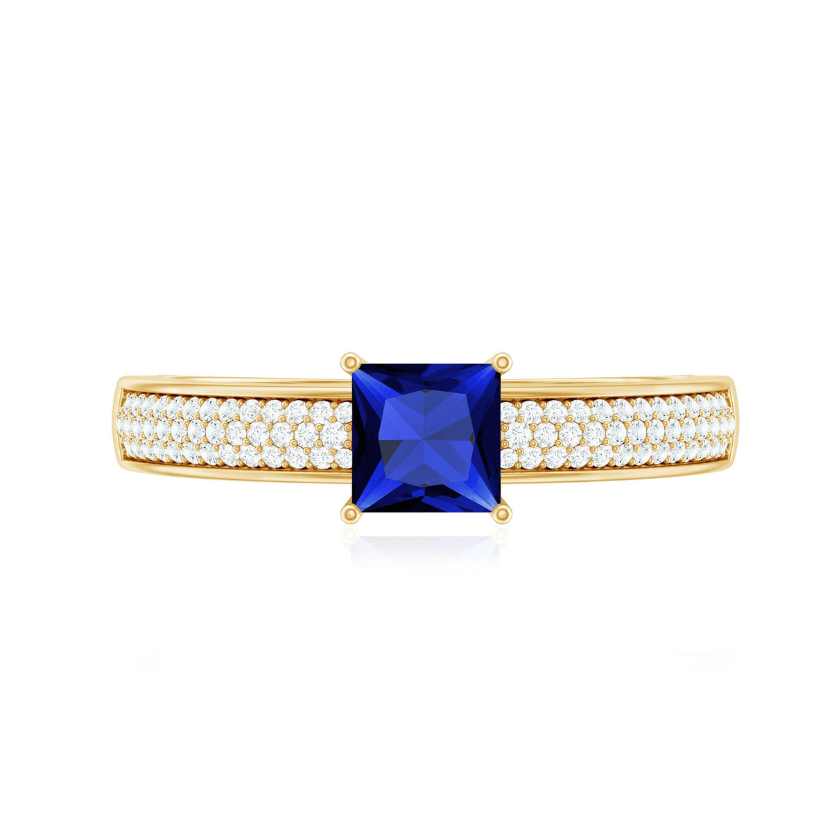 Lab Created Blue Sapphire Ring, 0.7 Carat Princess Cut Diamond