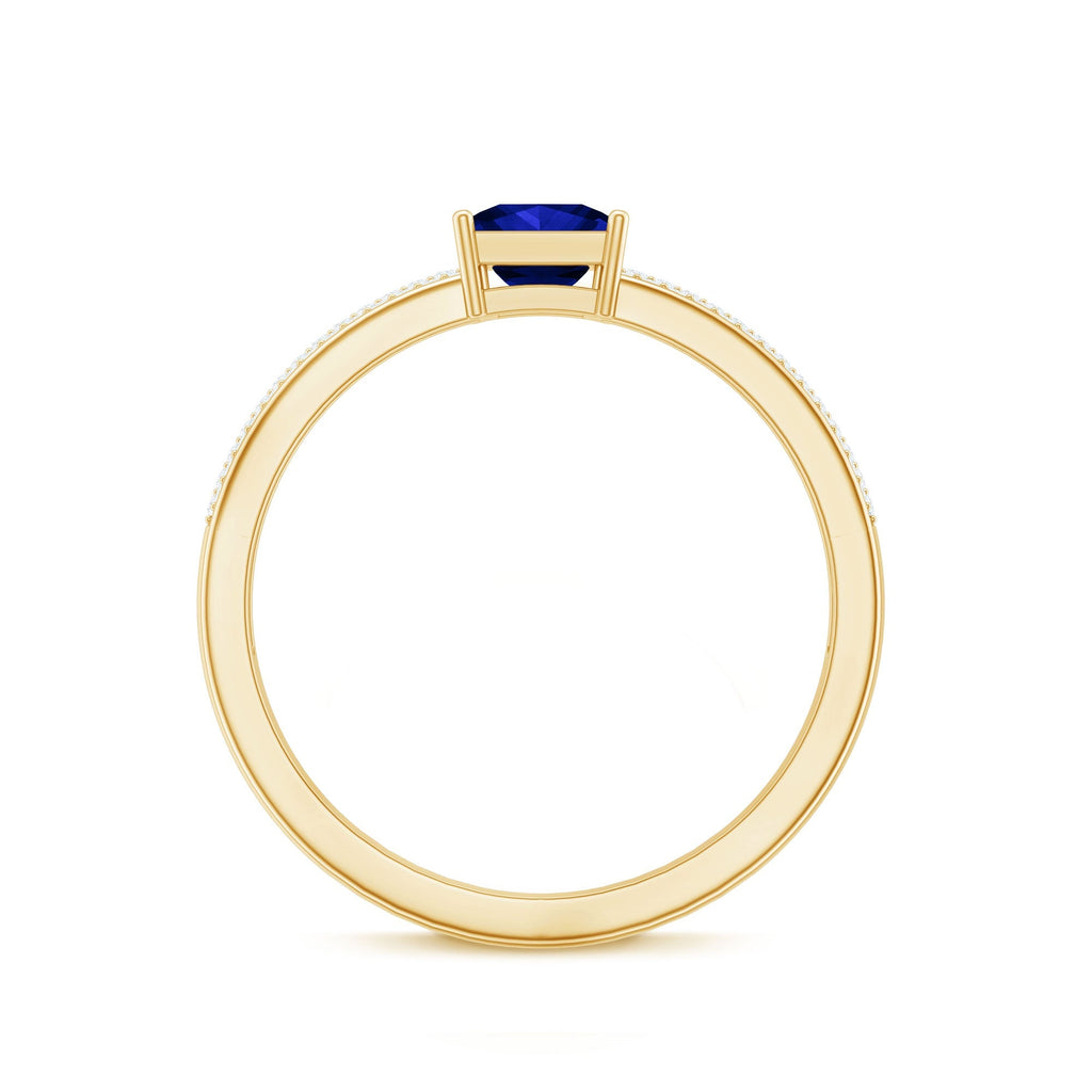 Lab Created Blue Sapphire Ring, 0.7 Carat Princess Cut Diamond