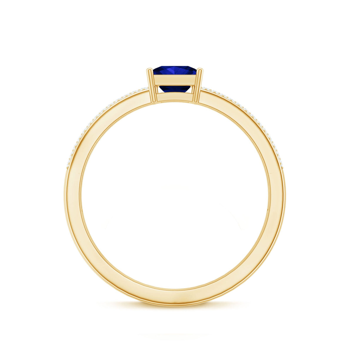 Lab Created Blue Sapphire Ring, 0.7 Carat Princess Cut Diamond