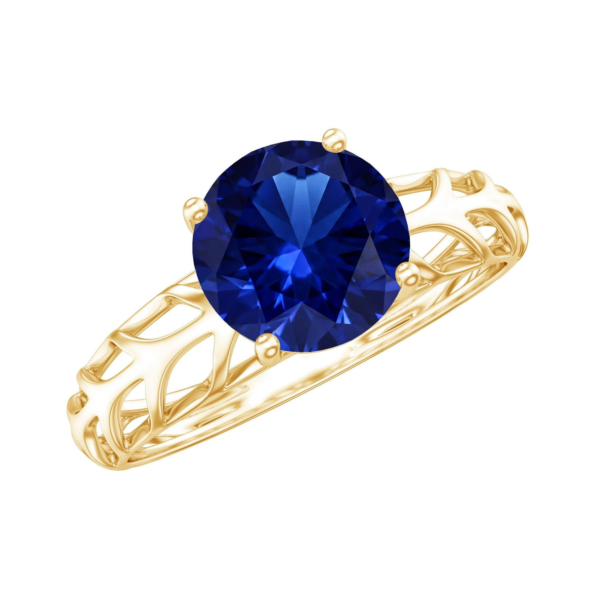 Lab Created Blue Sapphire Ring, AAAA Solitaire Filigree Shank